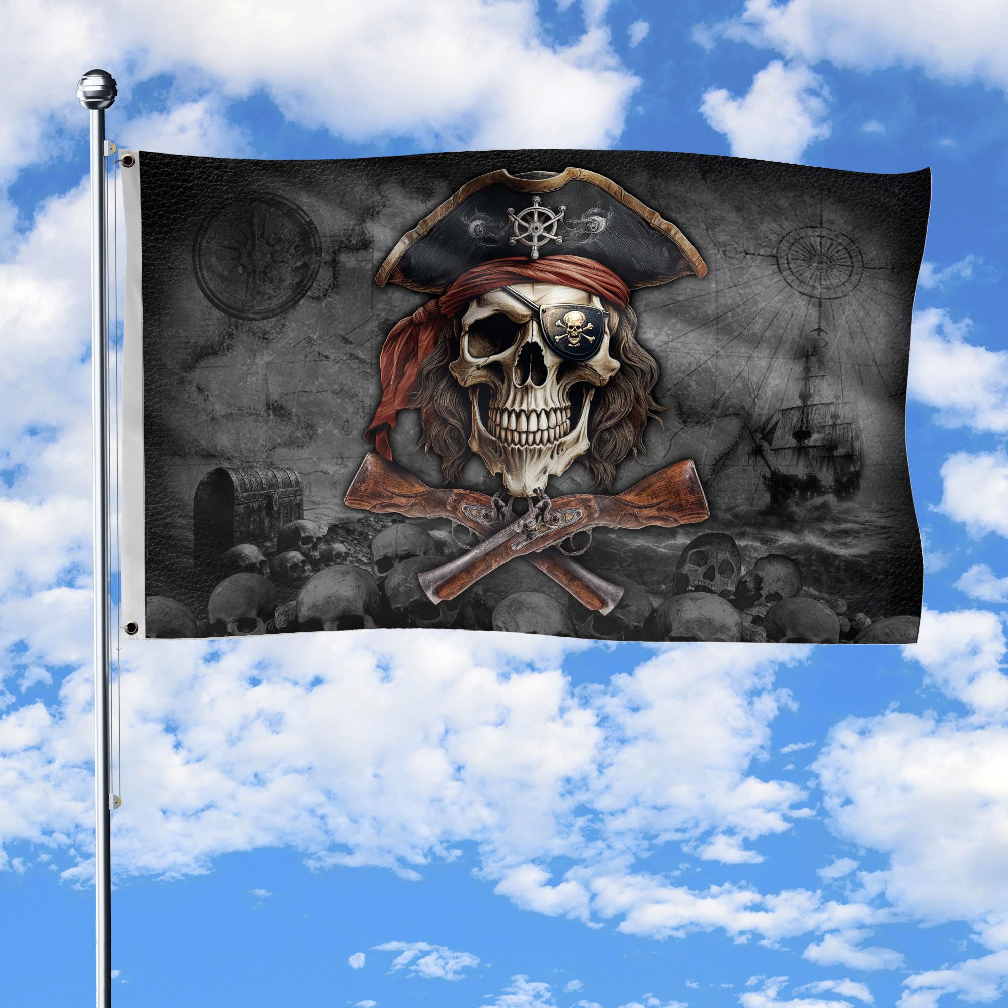 Pirate Flags For Outside 3x5, Pirate Flag 3x5 Double Sided with 2 Brass Grommets, Flag for Boat, Pirates American House Flags 2 (3x5ft)