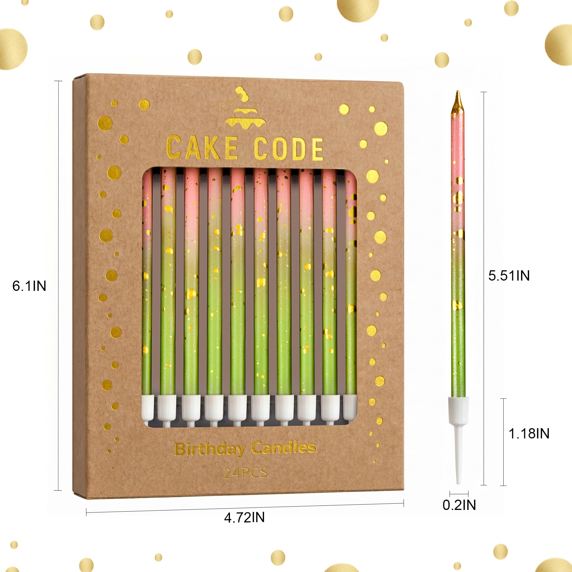 Pink Green Gold Birthday Candles - Elegant Cake Toppers -7