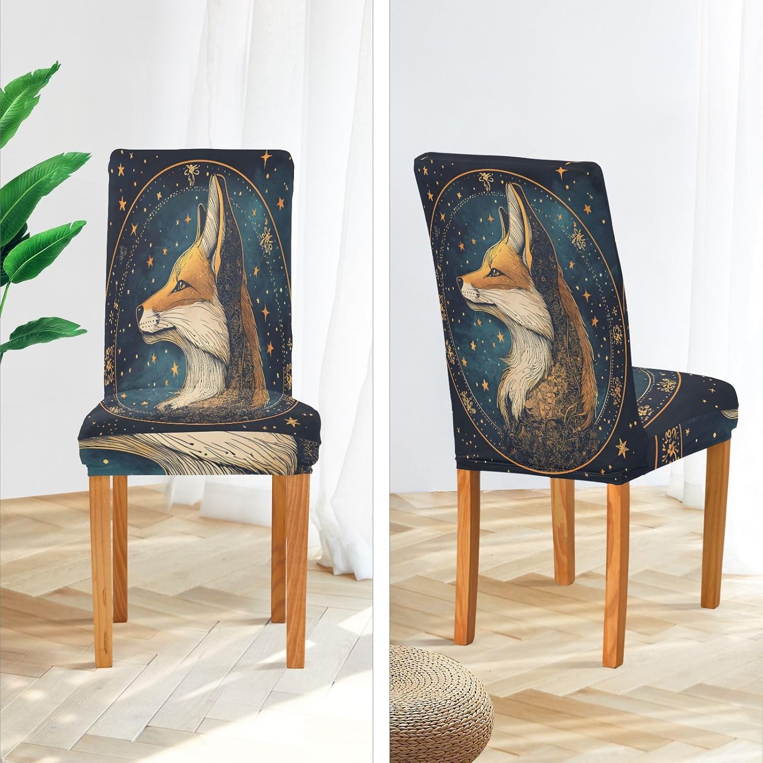 ALAZA Chair Covers for Dining Room, Fox Star Starlist Sky Stretch Chair Cover Sets Chair Protector Removable Washable for Ktichen Restaurant Hotel