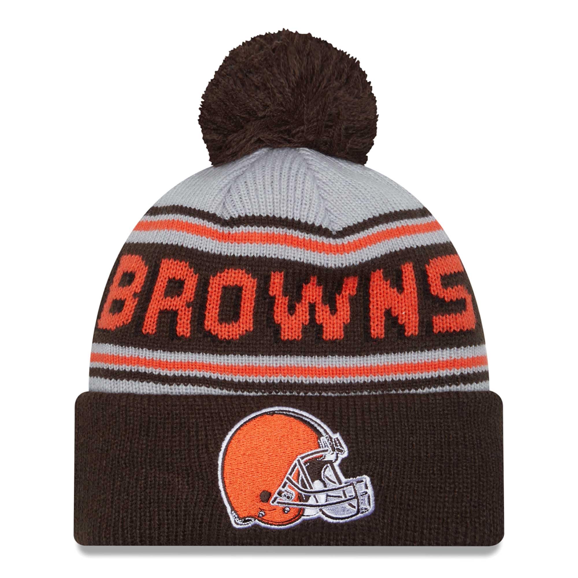 New Era Men's Brown Cleveland Browns Main Cuffed Knit Hat with Pom