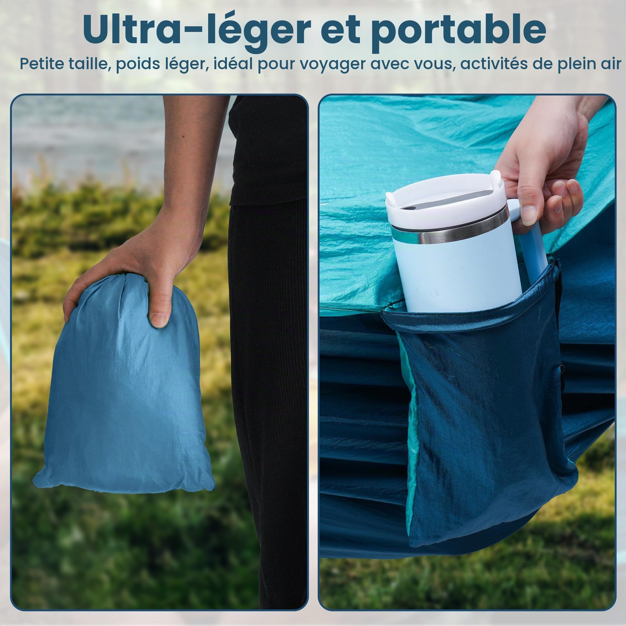 Hamac XXL 2 Places 300 x 200 cm – Pliable, Ultra-Léger et Portable – Hamac Extérieur avec Capacité de 300 kg – Idéal pour Jardin, Camping, Voyage, Balcon et Intérieur (Bleu)