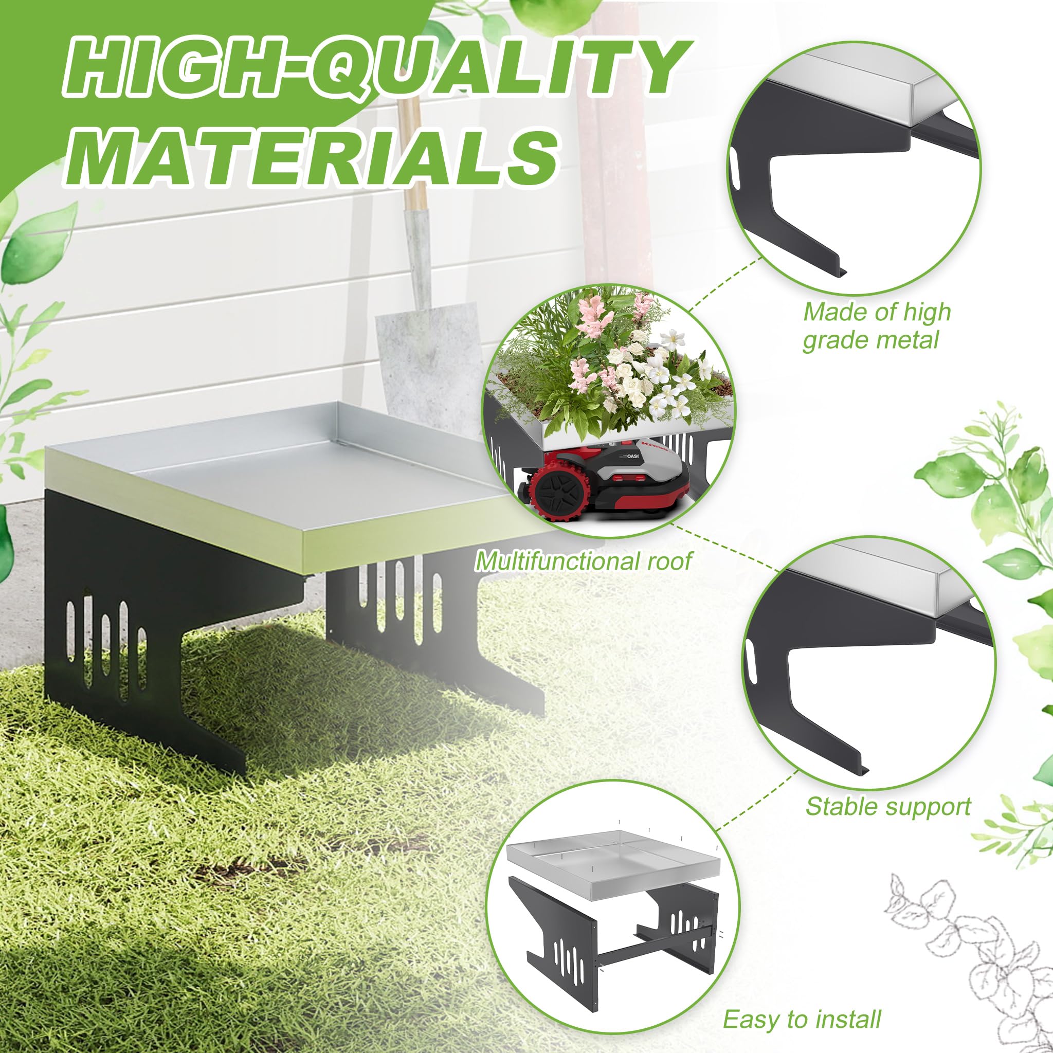 Aufun Garaje de acero para robot cortacésped 70 x 60 x 43 cm, techo para cortacésped, carport, cubierta para robot cortacésped, protección contra el sol y la lluvia, inoxidable, resistente a la