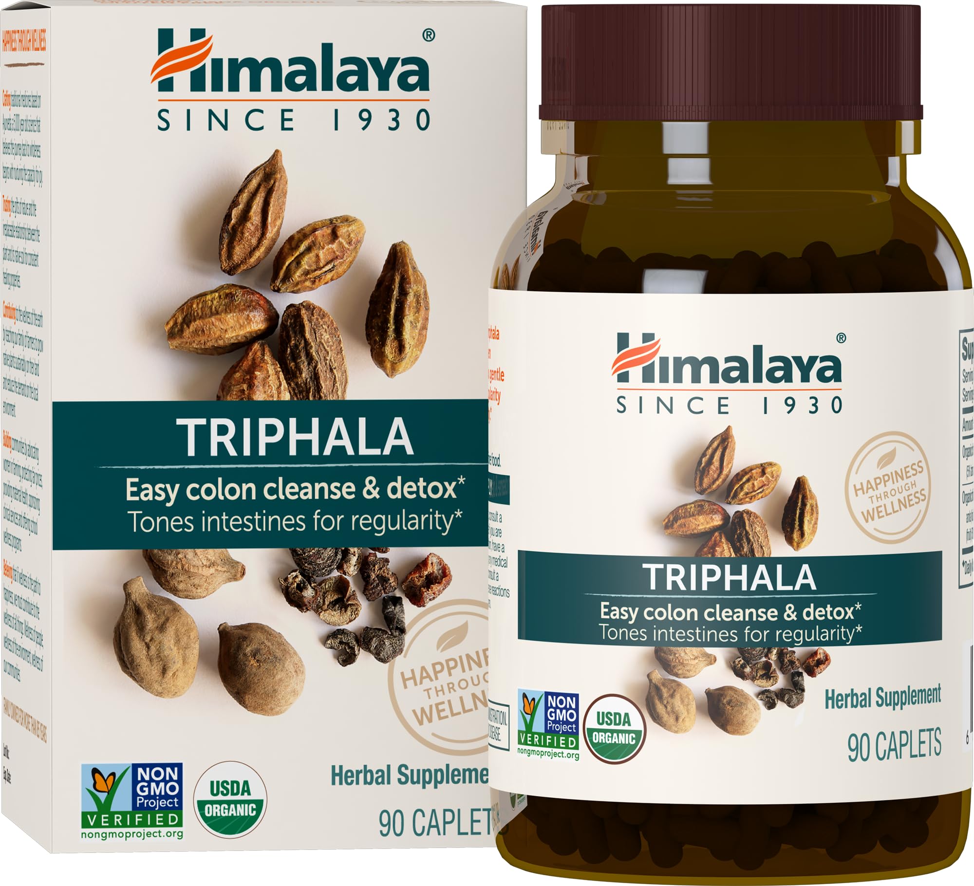 Himalaya USDA Organic Triphala Capsules, 688mg,Triphala Tablets,Digestive Health Supplement for Colon Cleanse & Occasional Bloating and Constipation Relief - Vegan, Non-GMO, Gluten Free, 90 Caplets 90 Count (Pack of 1)