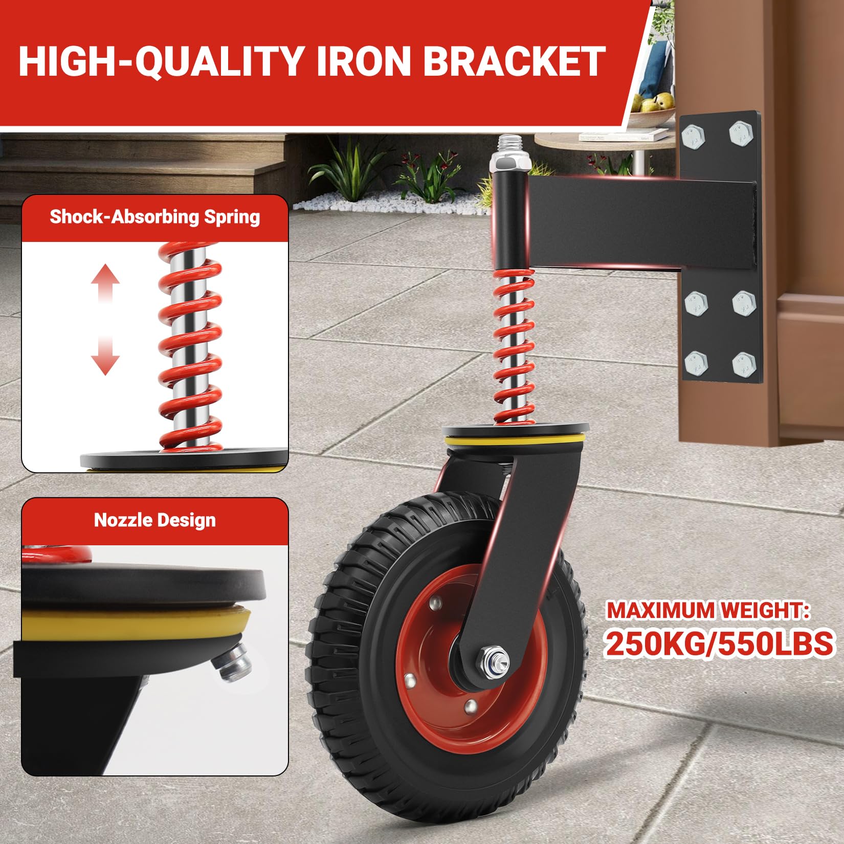 WEIBIDA Ruedas de Puerta Pesadas 200 mm 250 kg Giratorias 360° Goma