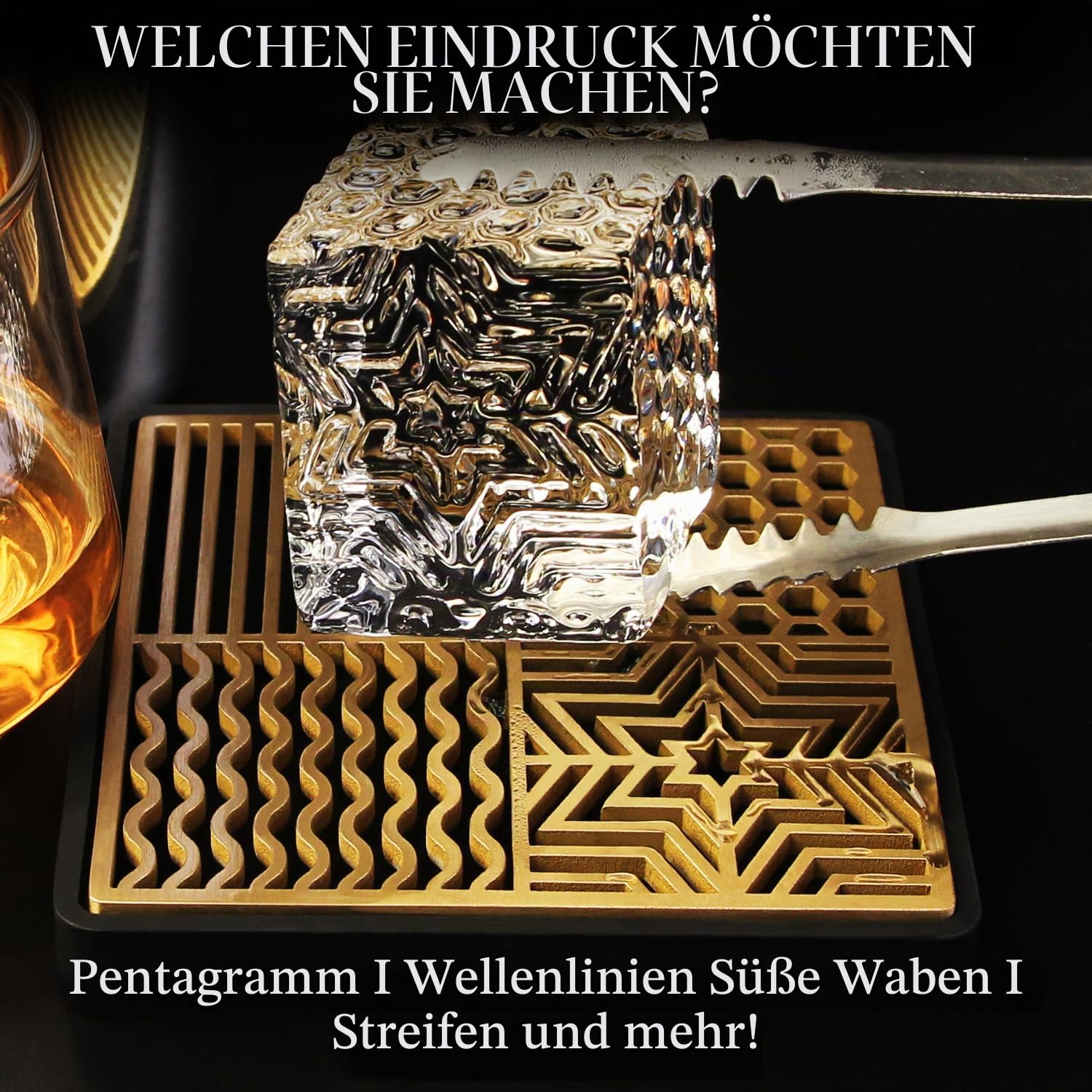 Eiswürfelform für Cocktails und Whiskey, Messing-Eiswürfel-Imprinter für klare Eiswürfel, Eispresse, moderne Eisformen, Stempel, B-Stil