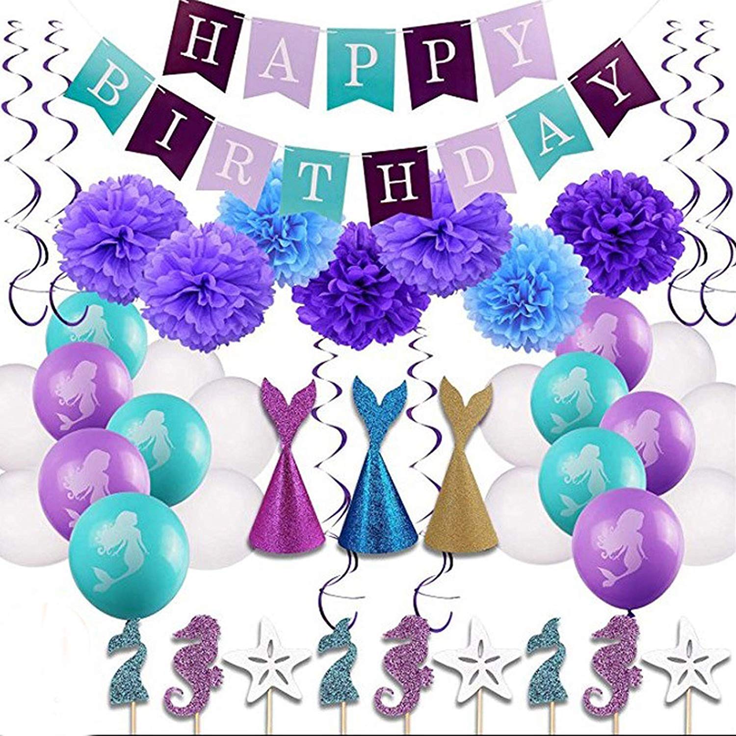 Trimming Shop Pink Pom Poms Hanging Swirl Set Happy Birthday Bunting Banner for Girl Party Decoration, Ceremonies, Bedrooms (Design - 5) — image 1