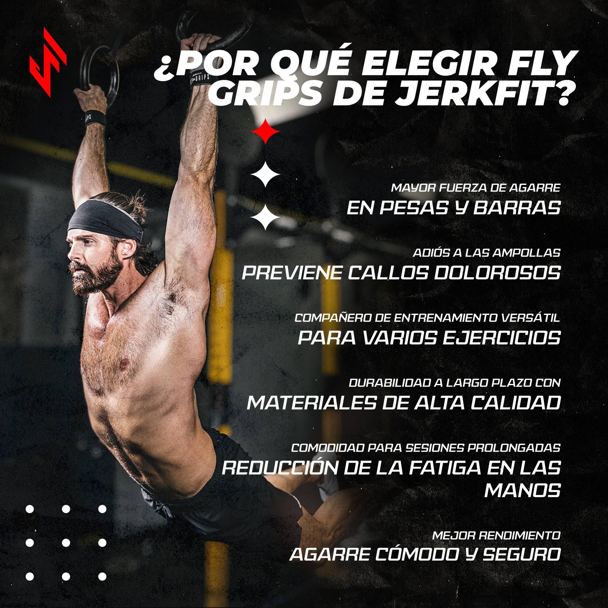 JerkFit Fly Grips Guantes 100% veganos ligeros con ultra agarre de mano para levantamiento de pesas, levantamiento de pesas, dominadas, WOD, gimnasia y crossfit con protección completa de la palma de la mano, evita roturas y ampollas.