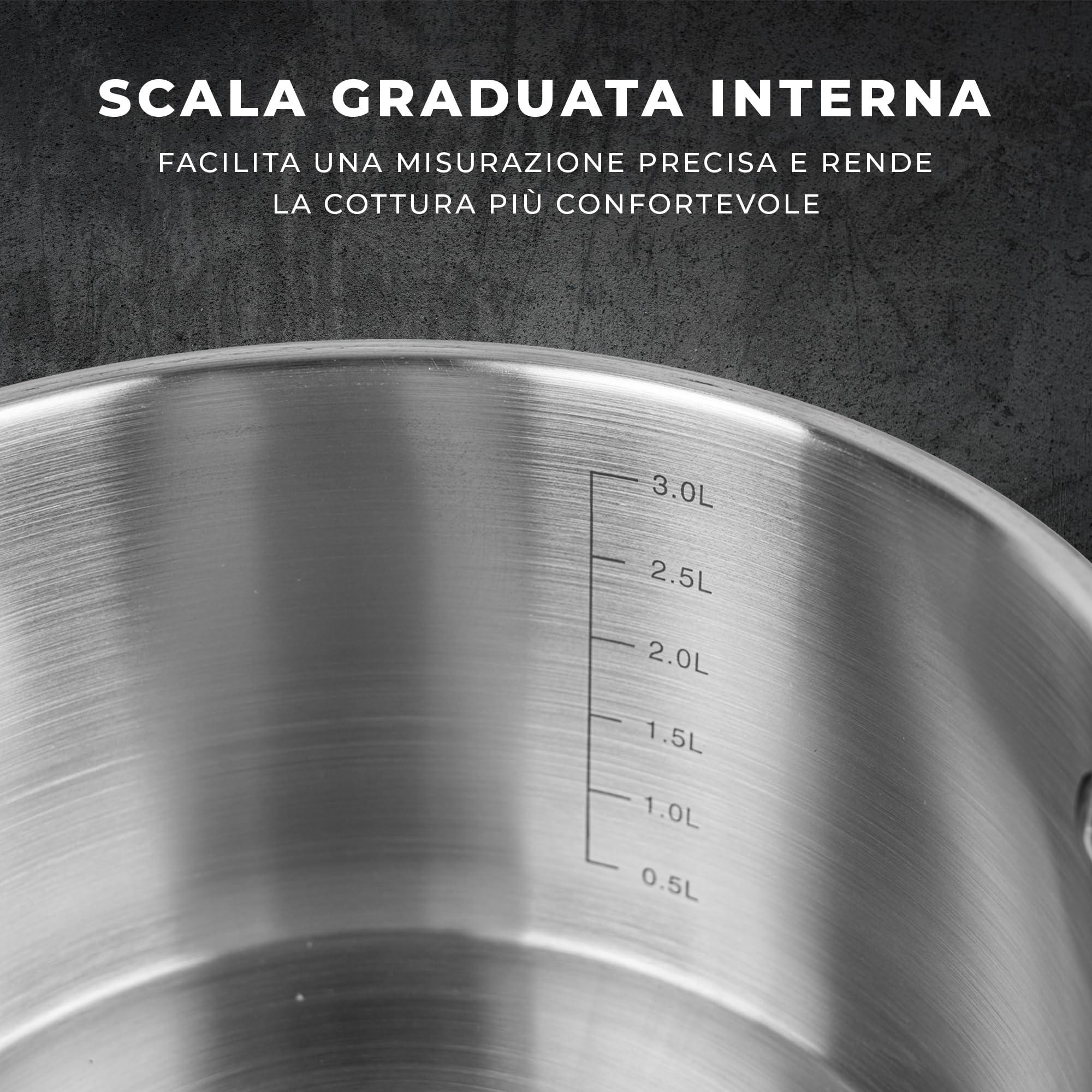 KARL HAUSMANN Pentola Acciaio Inox - 1.9L - 16 cm - Casseruola Induzione con Coperchio Vetro - Pentola Inox 18/10 - Scala Misura - Per Tutti i Fuochi - Pentole Acciaio Inossidabile