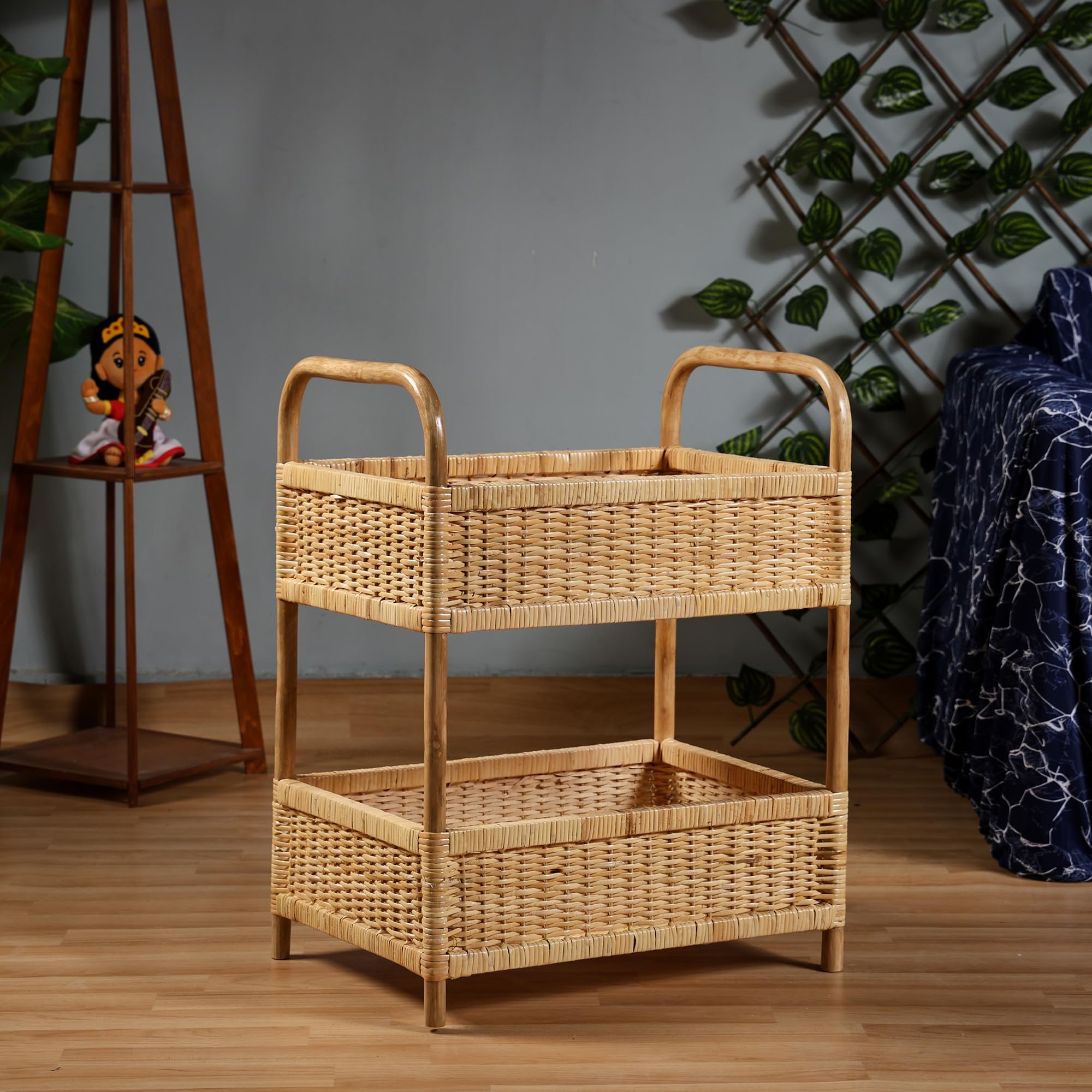 Wudflex Rattan Cane Storage Rack With Tier Shelving Baskets