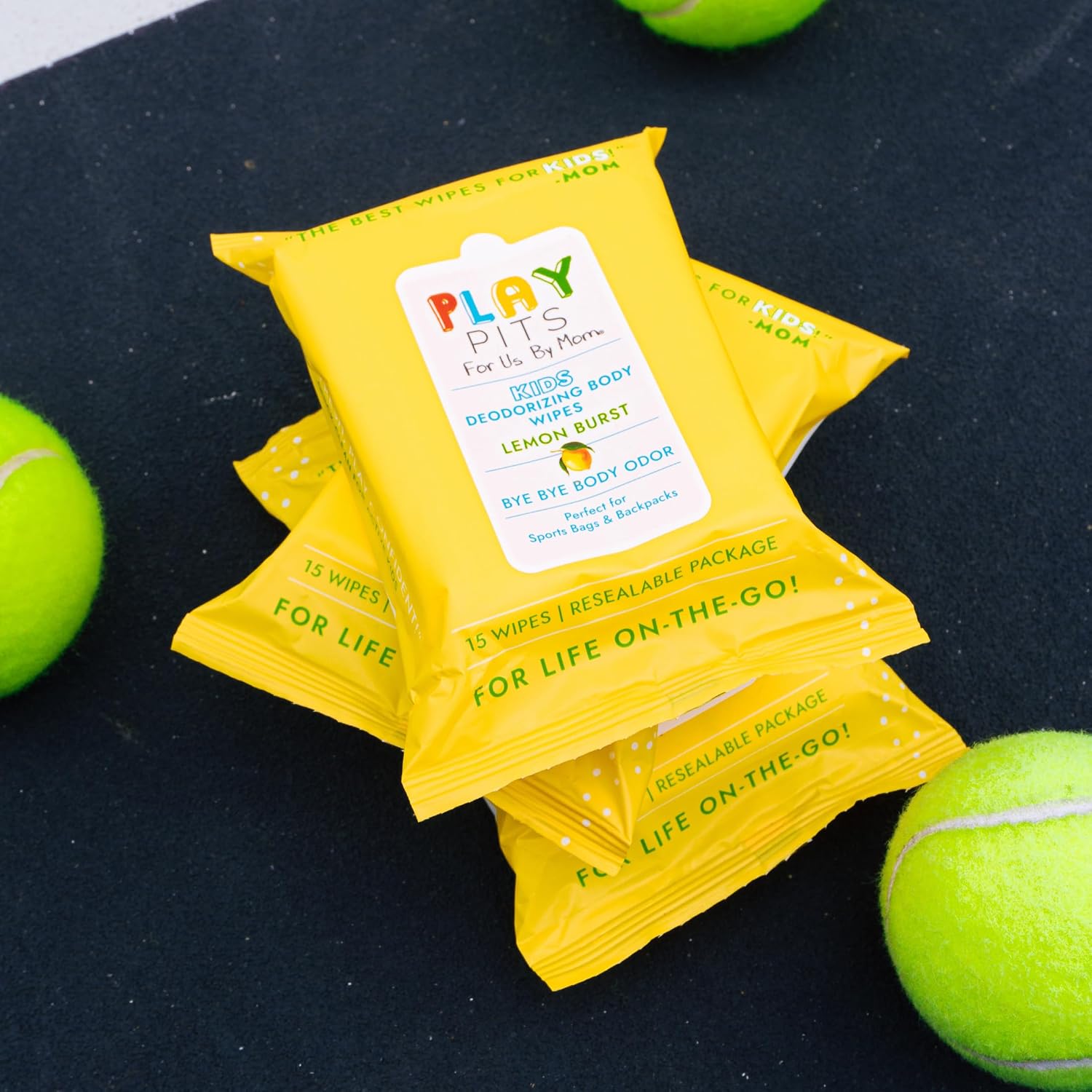 PLAY PITS - Deodorizing Body Wipes - LEMON BURST - 15ct - Pack of 3 | Resealable - Safe for Girls & Boys w/Sensitive Skin of All Ages - Clean - Toxic & Paraben Free