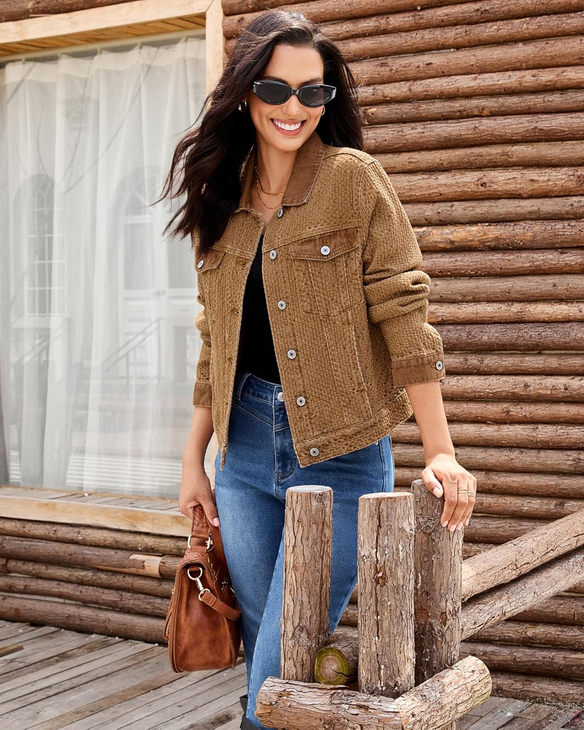 luvamia Jean Jacket Women Trendy Texture Distressed Button Down Long Sleeves Casual Trucker Denim Jackets with Pockets - Image 4