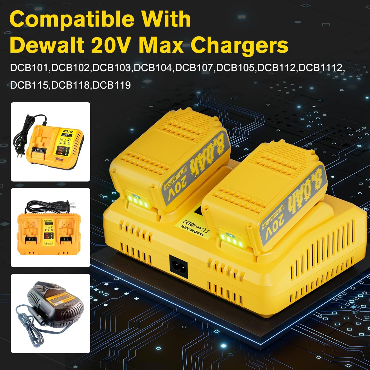 2Pack 8.0Ah Replacement for Dewalt 20V Max Battery Lithium Compatible with Dewalt 20 Volt XR Batteries DCB200 DCB201 DCB206 DCB204 DCB207 DCD/DCF/DCG Series Cordless Power Tools - Image 3