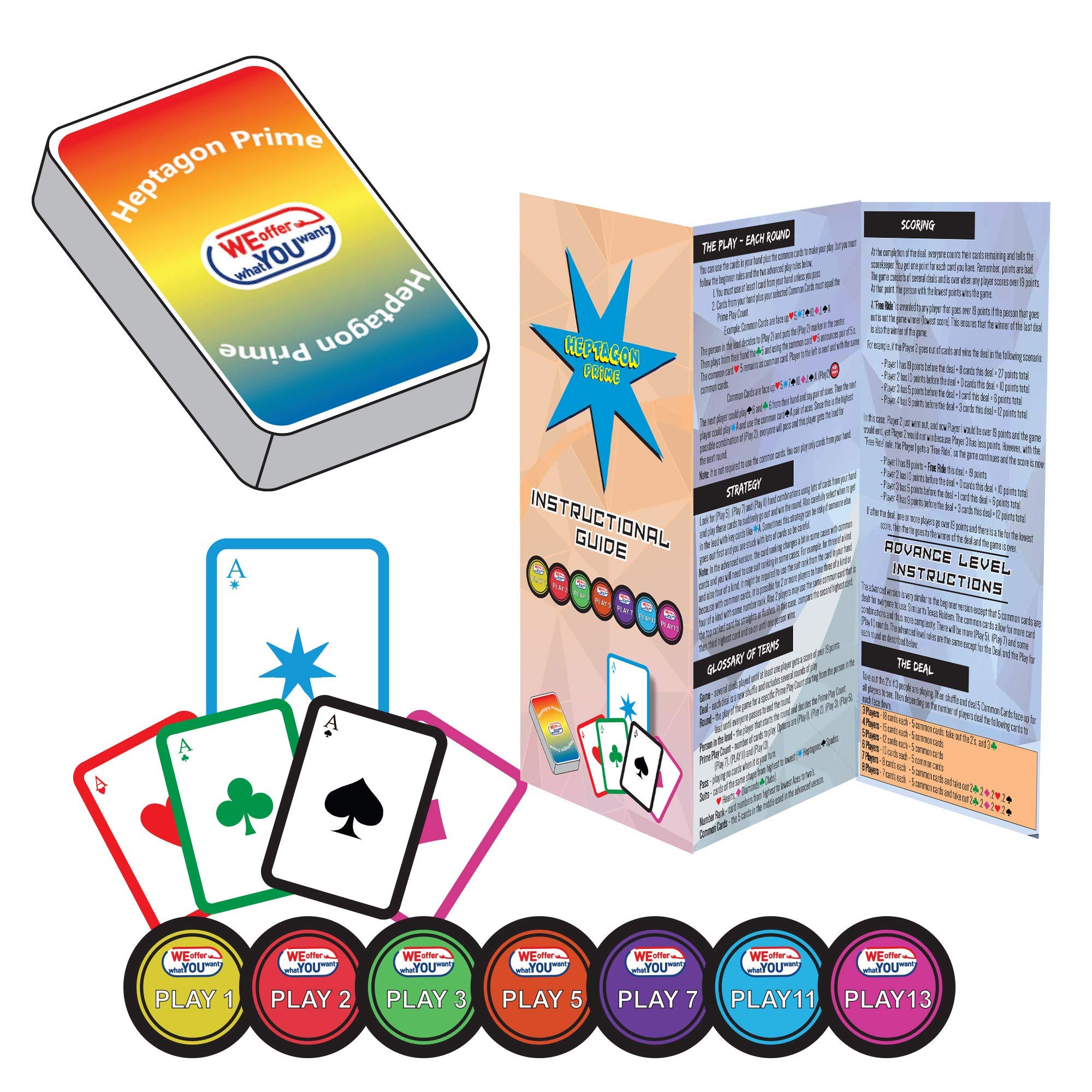 WEofferwhatYOUwant Heptagon Prime Card Game Unique 5 Suit Deck Strategy Game for Kids Teens Adults Family Game Night Fun Beginner to Advanced Levels 3 to 8 Players Ages 9 Travel Friendly product thumbnail 4
