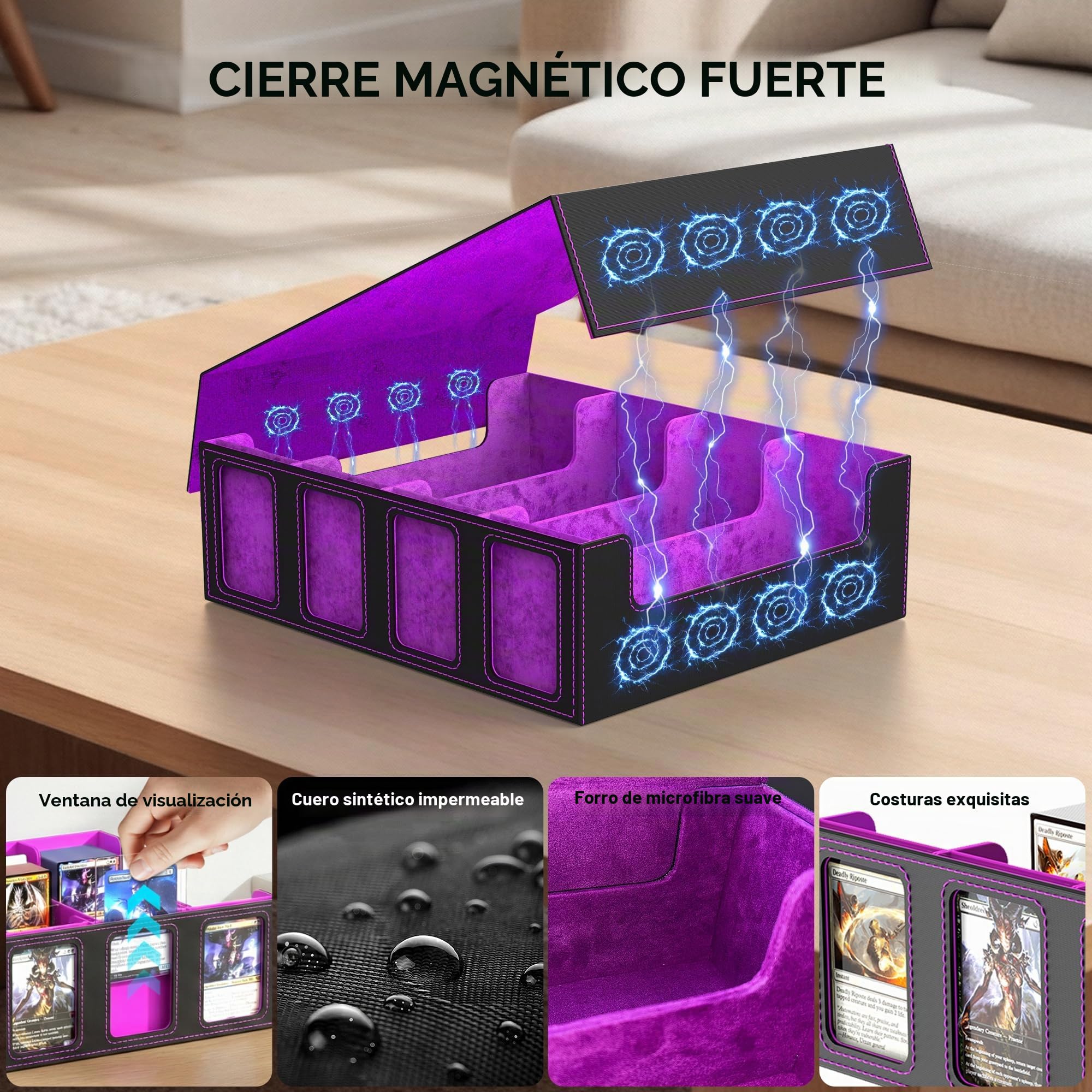 Caja de almacenamiento para tarjetas coleccionables Commander Deck Box para más de 2400 tarjetas MTG, funda para tarjetas deportivas TCG y PTCG con funda extraíble, 4 topes y 12 separadores (púrpura)