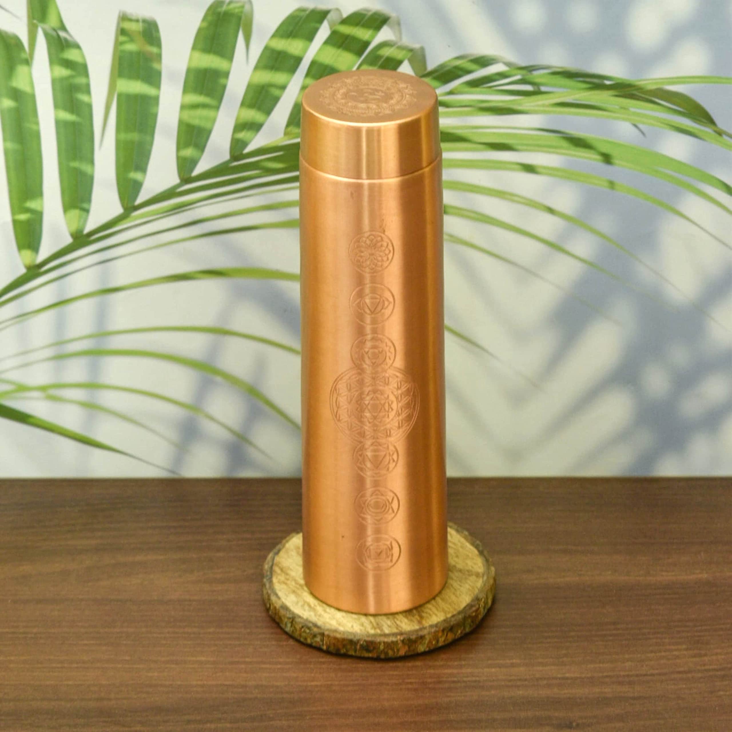 Copper Bottle 7 Chakra 100% Pure Copper and carry bag/Water Bottle/1000ml/Meditation/Gym/Yoga from India (Matt finishing)