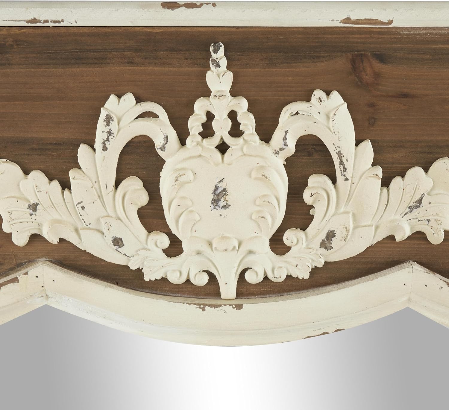 Scalloped 33" x 43" Brown and Cream Rustic Wooden Wall Mirror