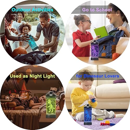 Miniatura 6 de YuanDian Regalos de dinosaurios, botella de agua iluminada para niños con diseño 3D Dino T Rex - 14 onzas Tritan libre de BPA ecológico - Vasos