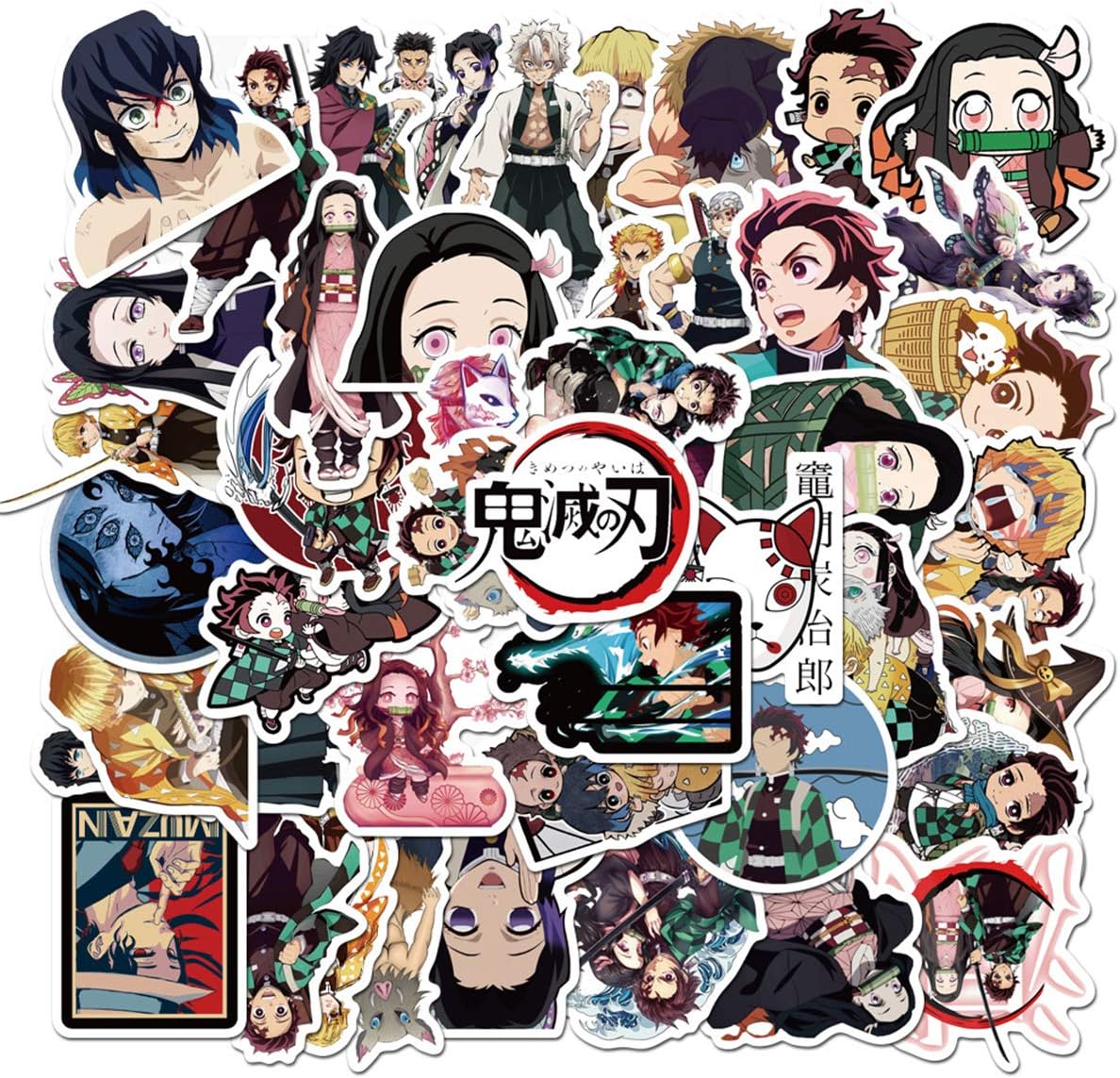 MINRAIN Demon Slayer : Kimetsu no Yaiba Anime Cartoon Laptop Stickers Waterproof Skateboard Car Snowboard Bicycle Luggage Decal 50pcs (Demon Slayer : Kimetsu no Yaiba)