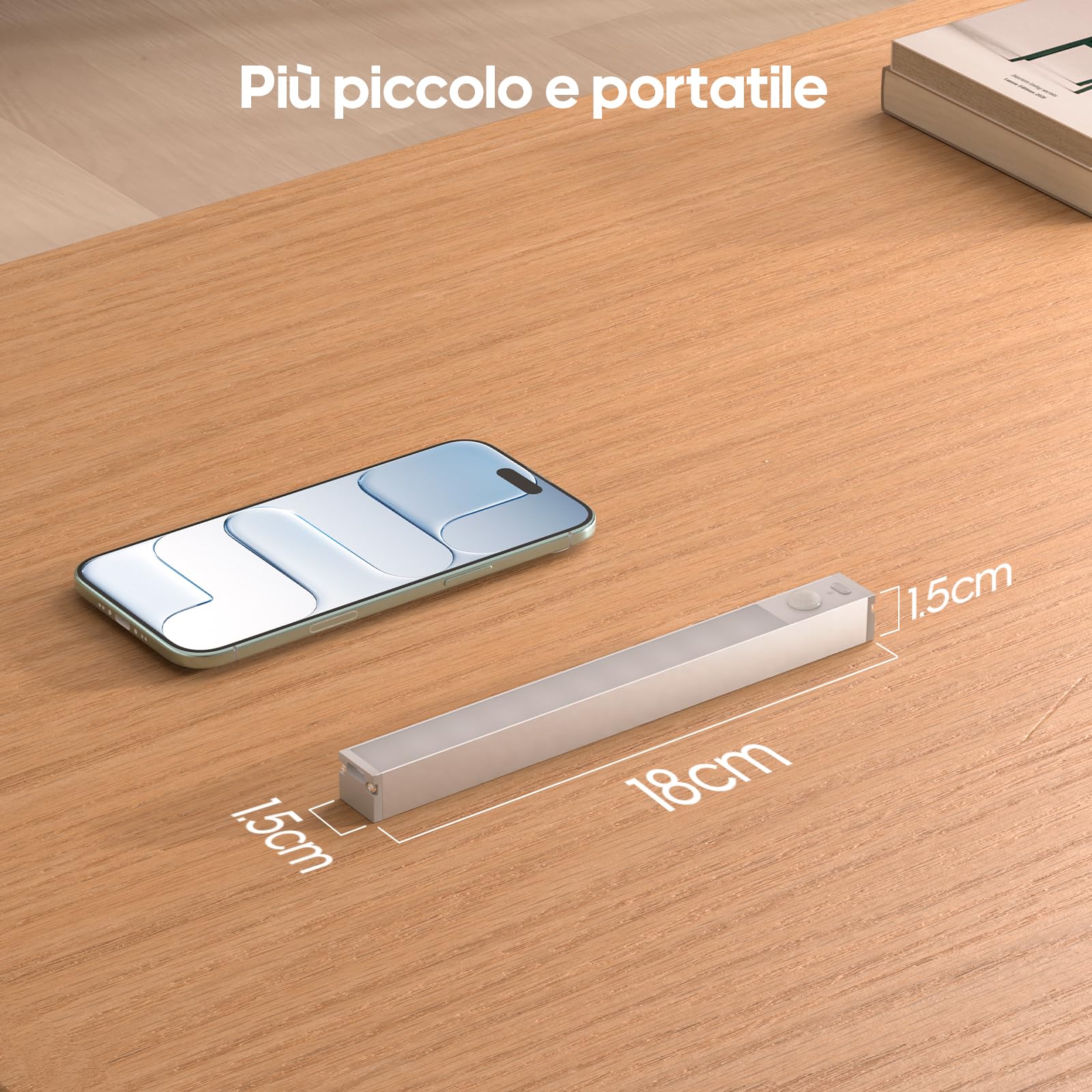 GOODEA Alluminio 6 Dimming Luce Armadio LED Ricaricabile 18cm Senza Fili con Stazione di Carica Barra LED Luce Armadio con Sensore di Movimento luce notturna per Armadio da Lingerie