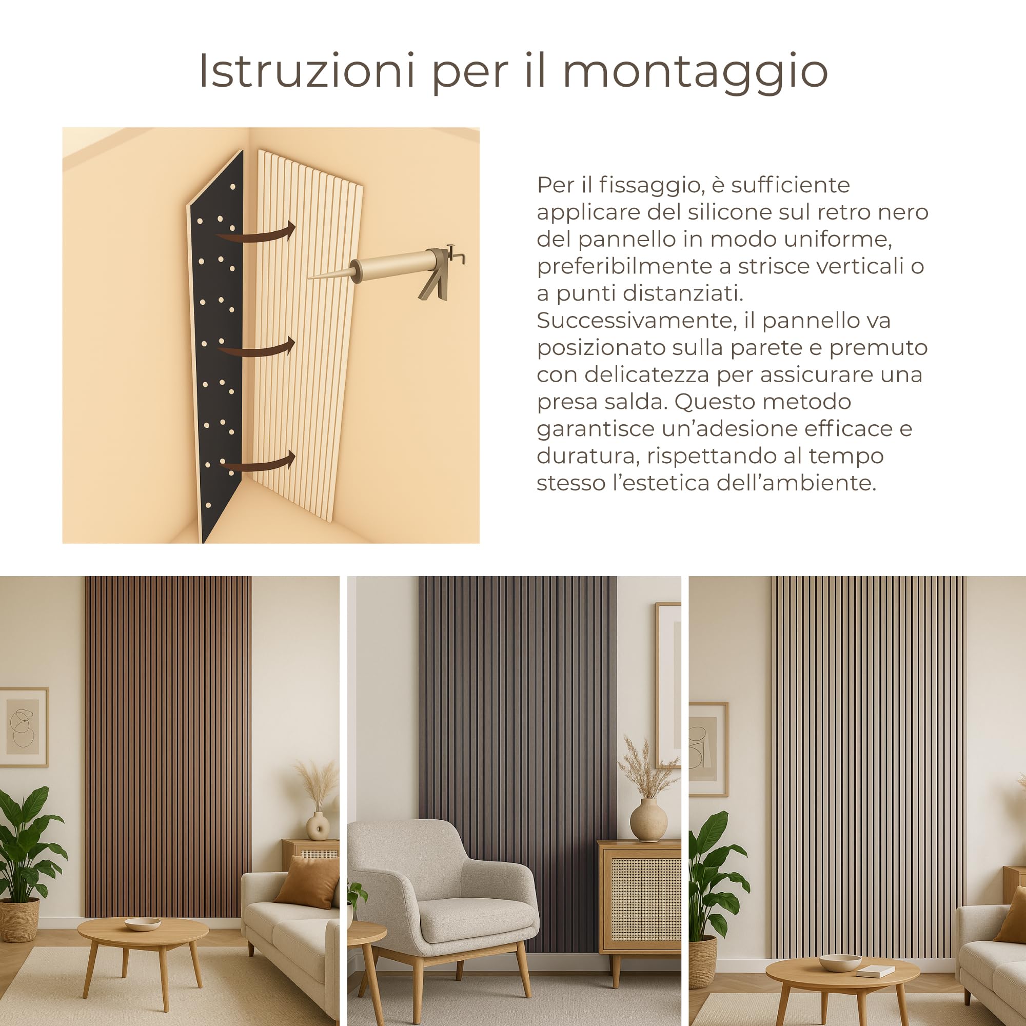Brigros - Set 2 Pannelli Fonoassorbenti Decorativi In Legno 270x60 Cm Con Doghe In DuroPolimero E Feltro, Pannelli Acustici Insonorizzanti Per Pareti Con Design Moderno (Beige Husk)