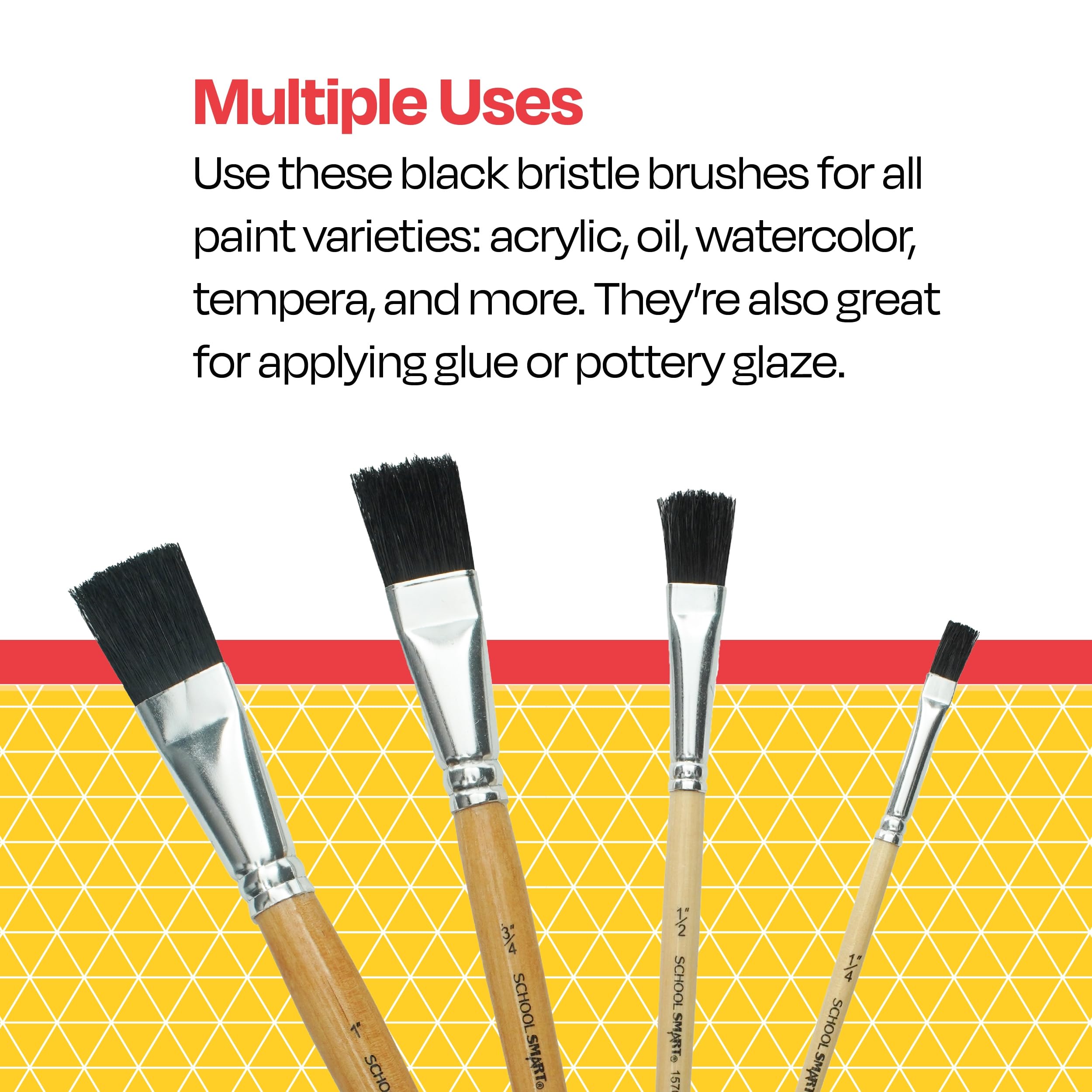 School Smart Black Bristle Paint Brushes with Short Wooden Handles for School and Arts and Crafts Use, Bulk Set of 24 - Image 7