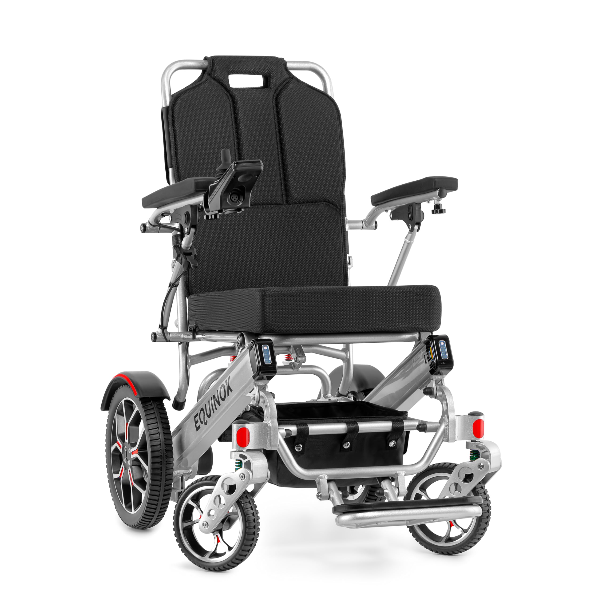 Equinox Power Wheelchair - Lightweight & Foldable Heavy-Duty 350W Dual Motor, Remote Control, Reclinable Backrest, 25 Mile Range Dual Batteries Electric Wheelchair(Travel Bag & Headlight)