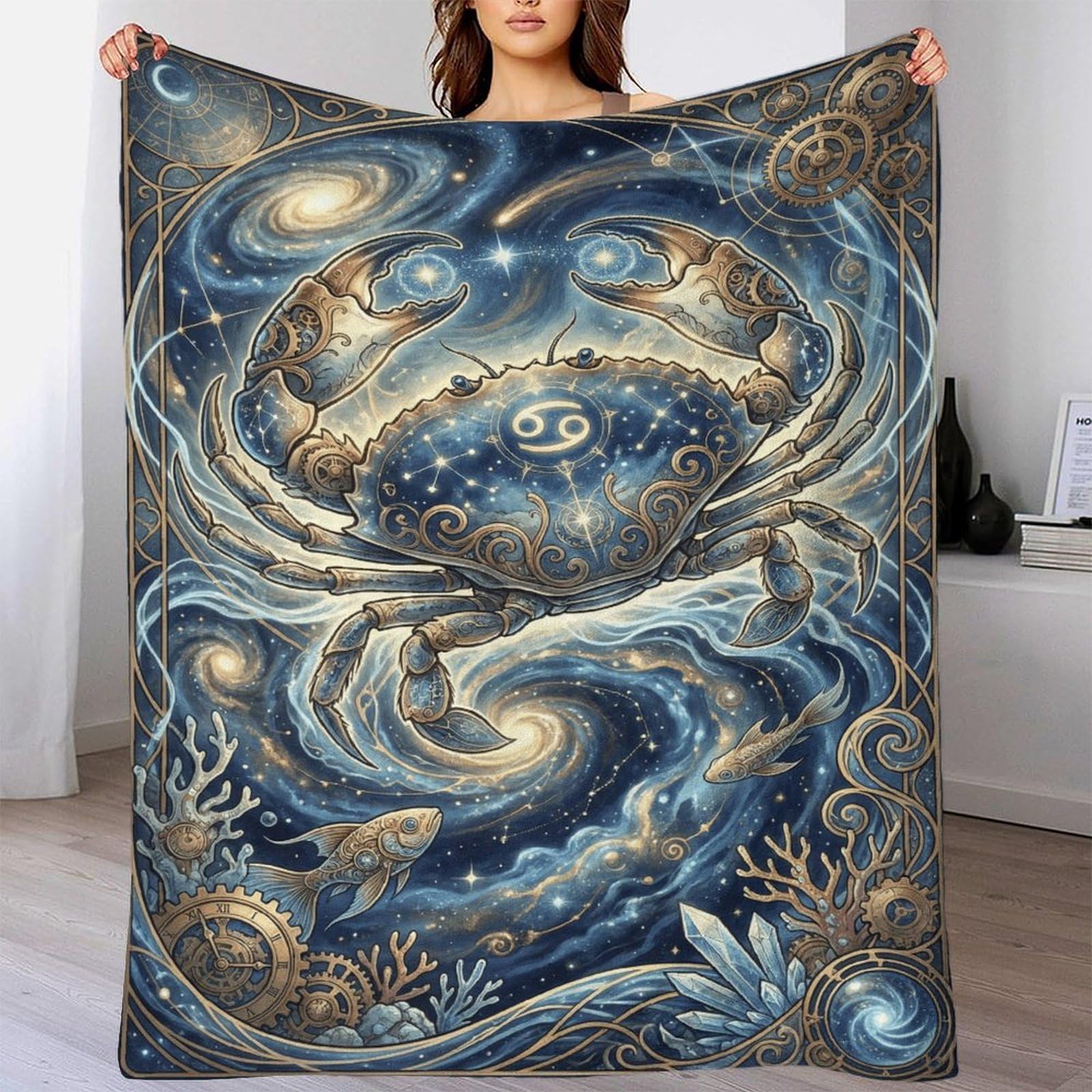 W7C8U2X3 Zodiac Cancer for for Flannel Throw Blanket, Sofa Living Room