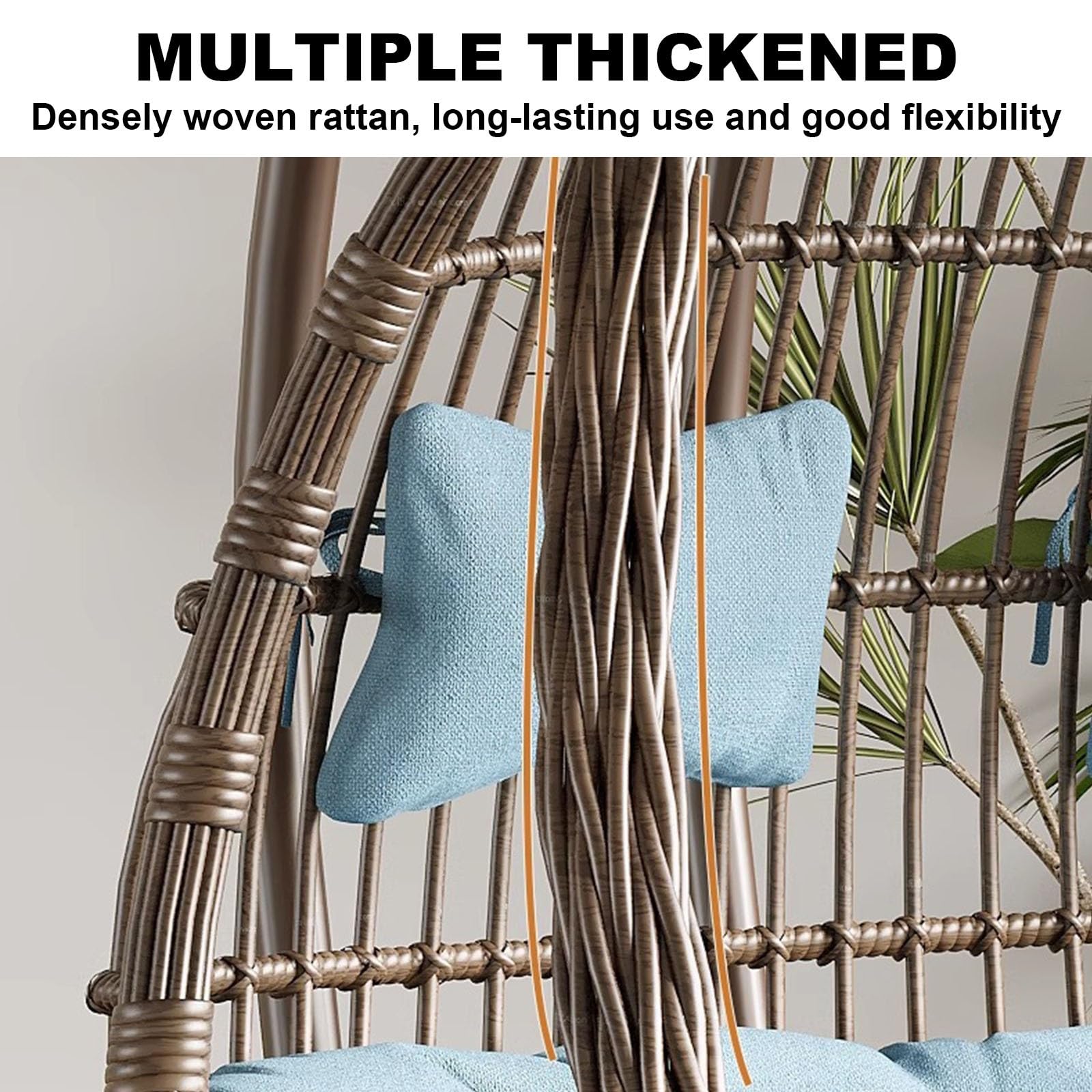 Silla de huevo con soporte, silla colgante de ratán para uso al aire libre, cuenta con cojín y almohada, ideal para porche, patio, dormitorio, balcón o patio