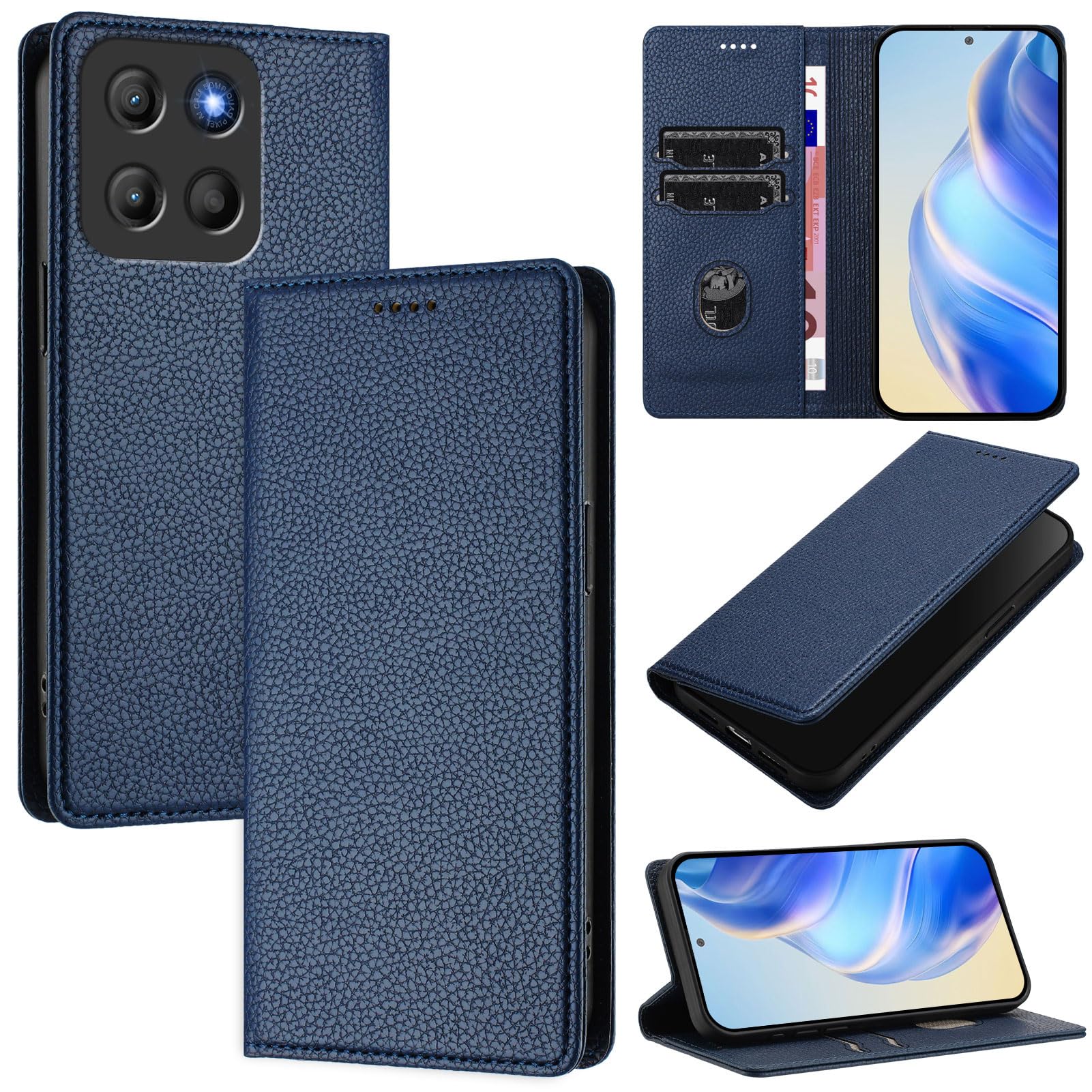 Rojeuinn Cover per Motorola Moto G15 4G custodie,Premium Portafoglio Magnetica Flip Case,Custodia con fibra di carbonio-Nero