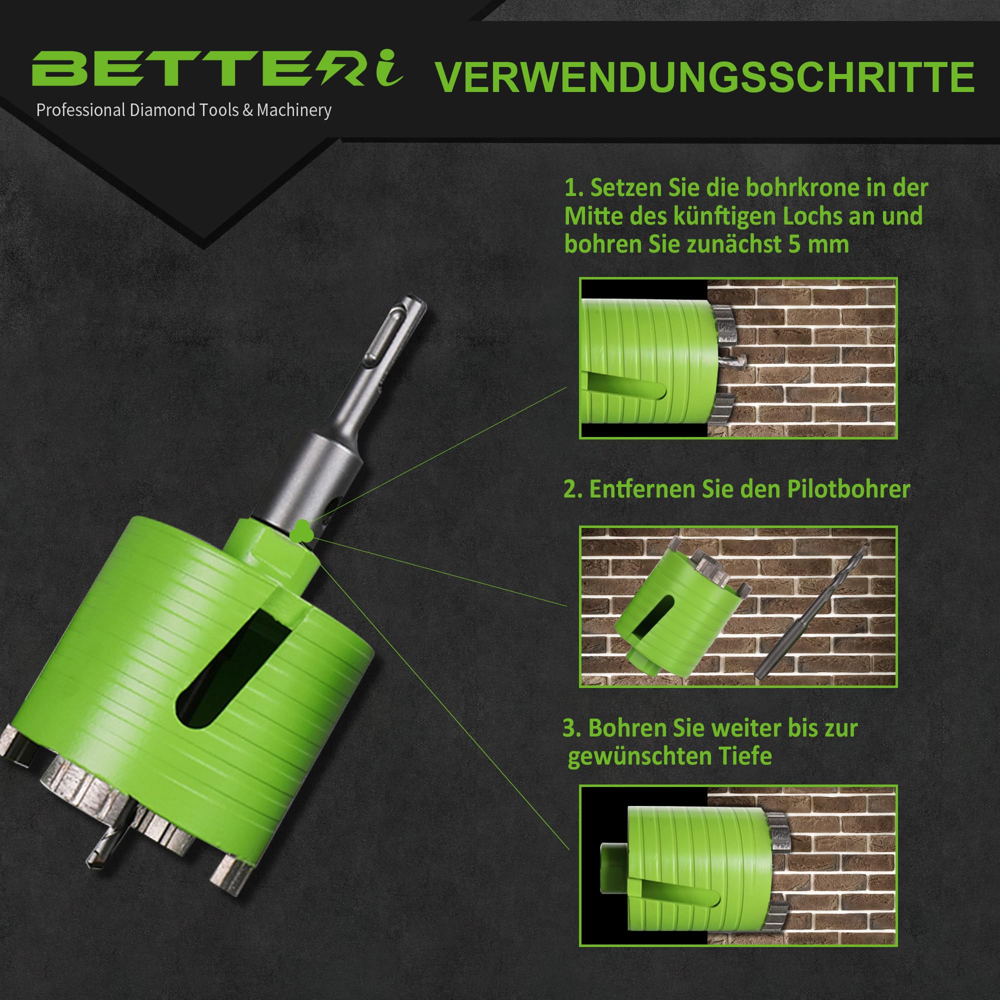 Diamant Bohrkrone Beton 68 mm, Dosenbohrer 68mm Mauerwerk mit Zentrierbohrer 8x120 mm, SDS-plus Adapter, Diamant Kernbohrer 68 für Stein Beton Ziegel Putz