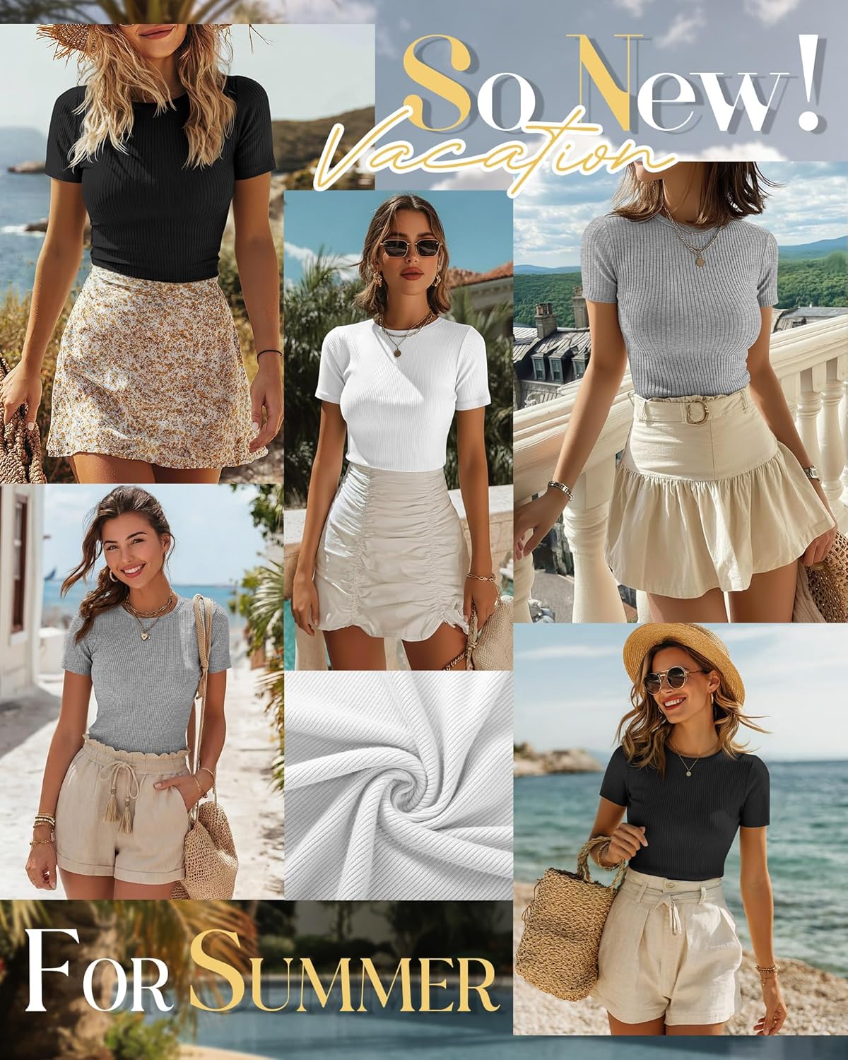 Ficerd 3 Pack Women's Ribbed T-Shirts, Cotton Short Sleeve Basic Tees Crewneck Fitted Tops Casual Shirts 2026 Summer Trendy - Image 5