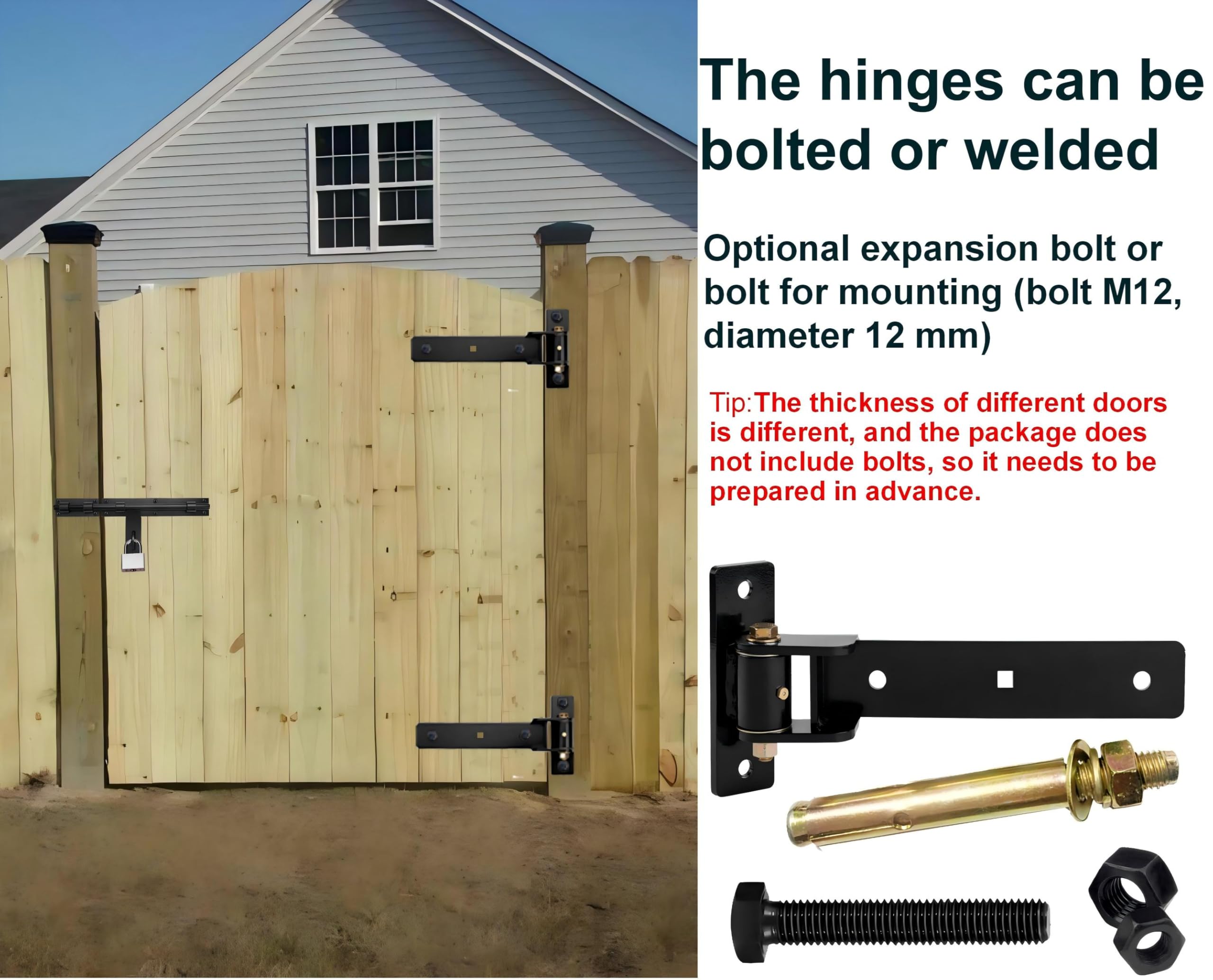Robuste Torscharniere, 33 cm, 408 kg Kapazität, dicker, massiver Stahl | Scharniere mit eingebauten Kugellagern, 180°/90° offen für Holz-/Metalltore, Zaun, Scheune, Garten, Schuppentore (Patent)
