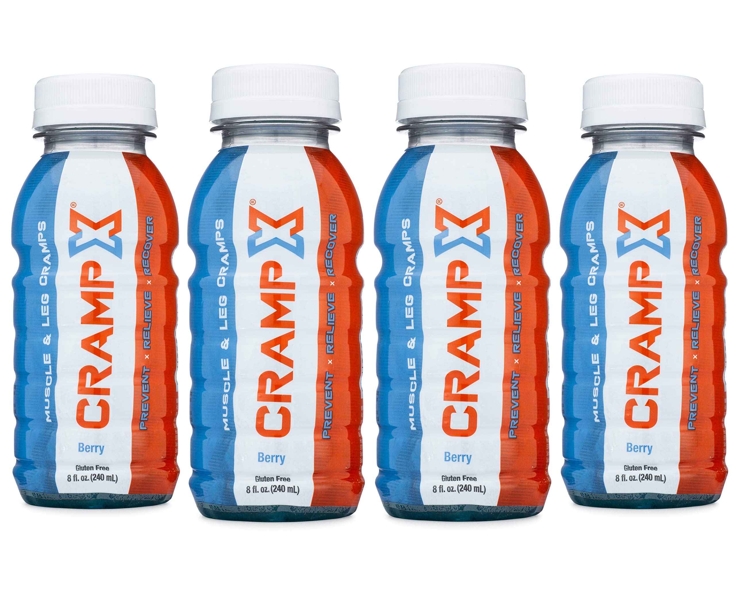CrampXMuscle Cramp Relief Drink | Proven to Prevent and Treat Muscle Cramps in Seconds | Gluten Free Cramp Defense for Hand Cramps, Leg Cramps, Foot Cramps | Berry 8 oz - Pack of 4