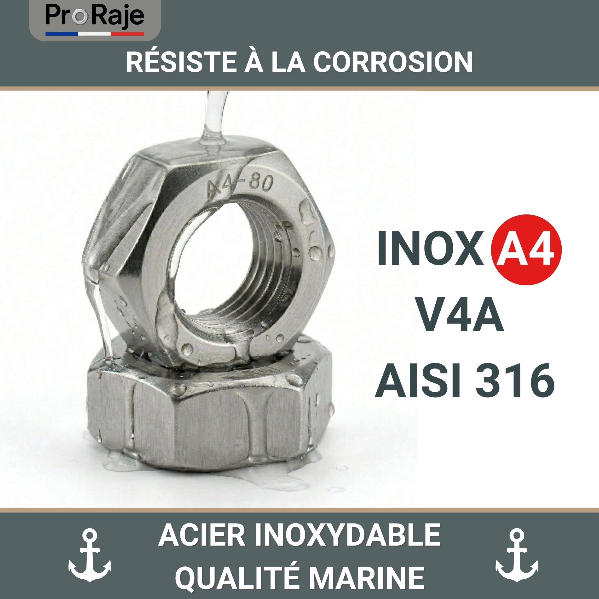 Dado inox M5 esagonale HU in acciaio inox A4 per viti, aste filettate, bulloni Ø 5 mm / diam. 5 mm | Dadi DIN 934/ISO 4032 | Viteria inox A4-80 (V4A/316): set di 50 pezzi