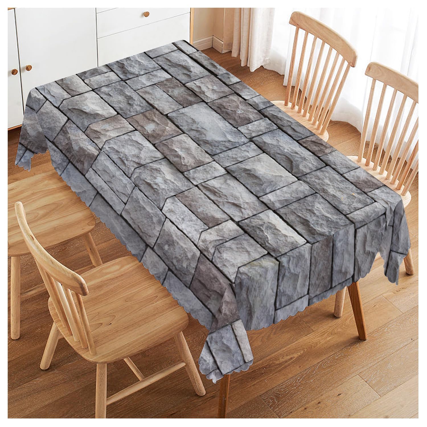 Walmsco Tablecloth Gray Brick Pattern Decor For Dining Room Kitchen Rectangular Table Cover 132 * 178cm