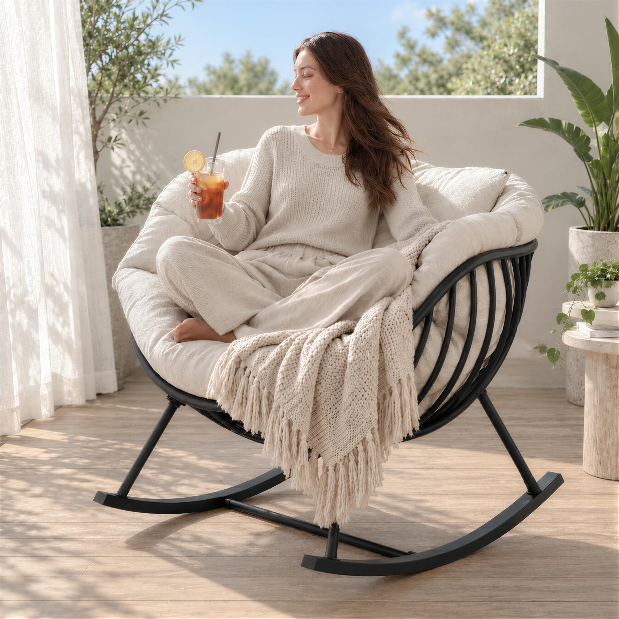 Outdoor Oversized Papasan Egg Rocking Chairs, Indoor Living Room Egg Chair