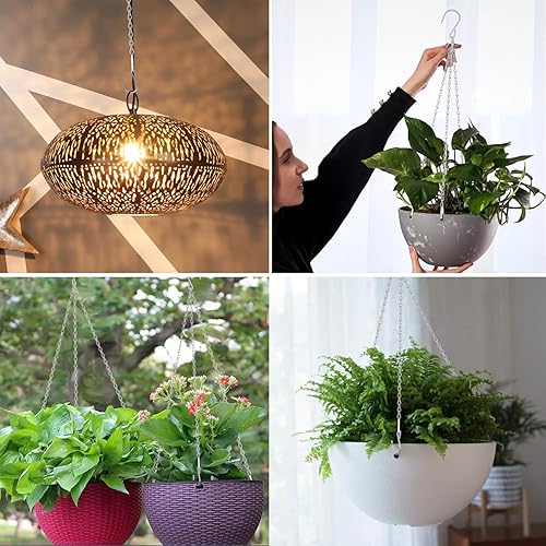 Miniatura 5 de HEDGBOBO SIL - Paquete de 10 cadenas colgantes plateadas con ganchos en S, cadena de 21 pulgadas para colgar comederos de pájaros, macetas,