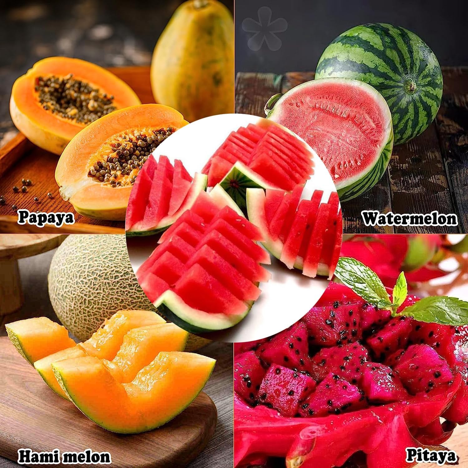 Coupe Pastèque 3 En 1 En Acier Inoxydable - Couteau Trancheur, Fourchette Et Cuillère Pour Pastèque, Melon & Fruits