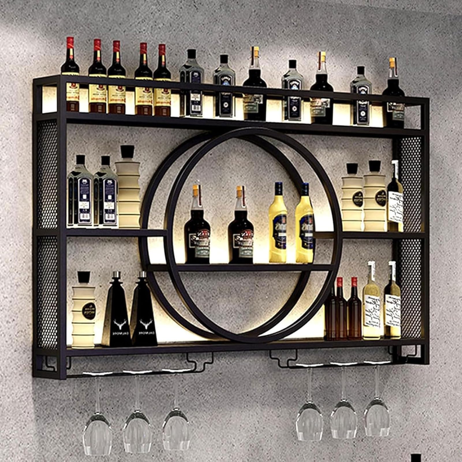 Zanefoo Weinregal Metall 2m Mit LED - Wandregal Für Weinflaschen | 100kg Tragkraft