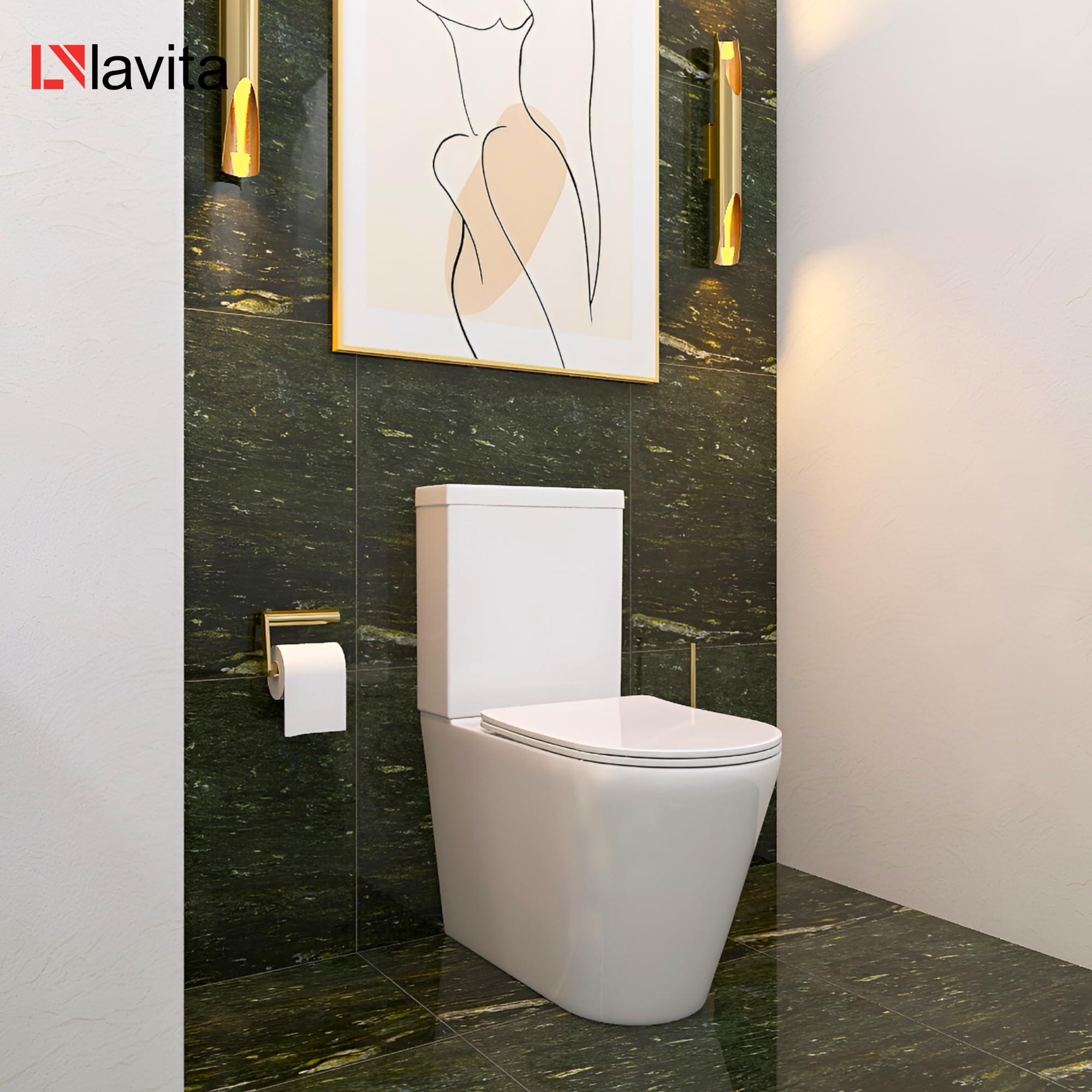 LAVITA Toilettes individuelles avec chambre de chasse intégrée ANTON BLANC Kit complet abattant wc avec fonction abaissement, WC céramique Rimless, système de rinçage TORNADO