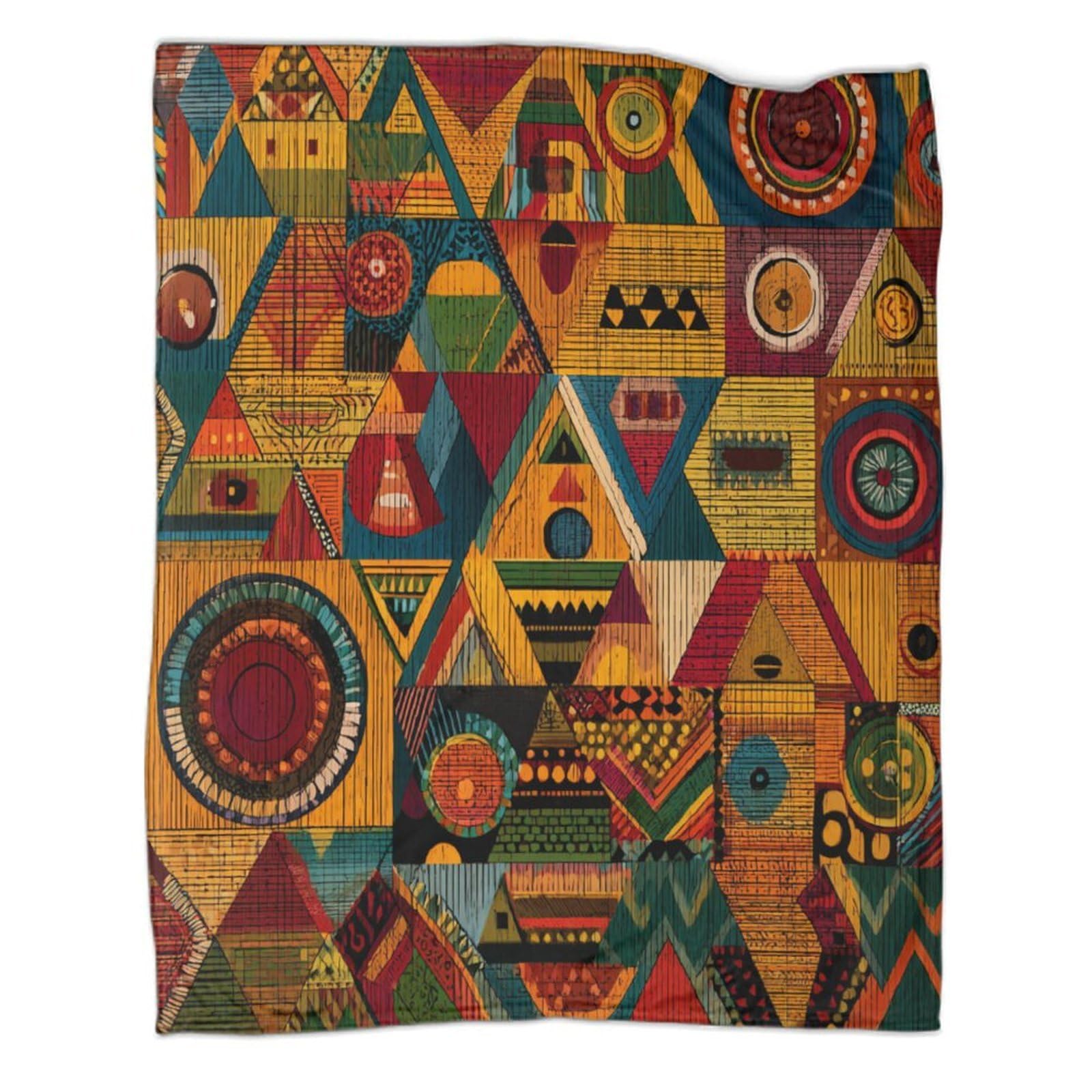 kaiyun Triangles, Rhombuses, Lines And Circles, Geometric Patterns Pattern Blanket Novel Design Dormitory Soft Comfortable Fluffy Bedding Four Seasons 50x60inch(127x152cm)