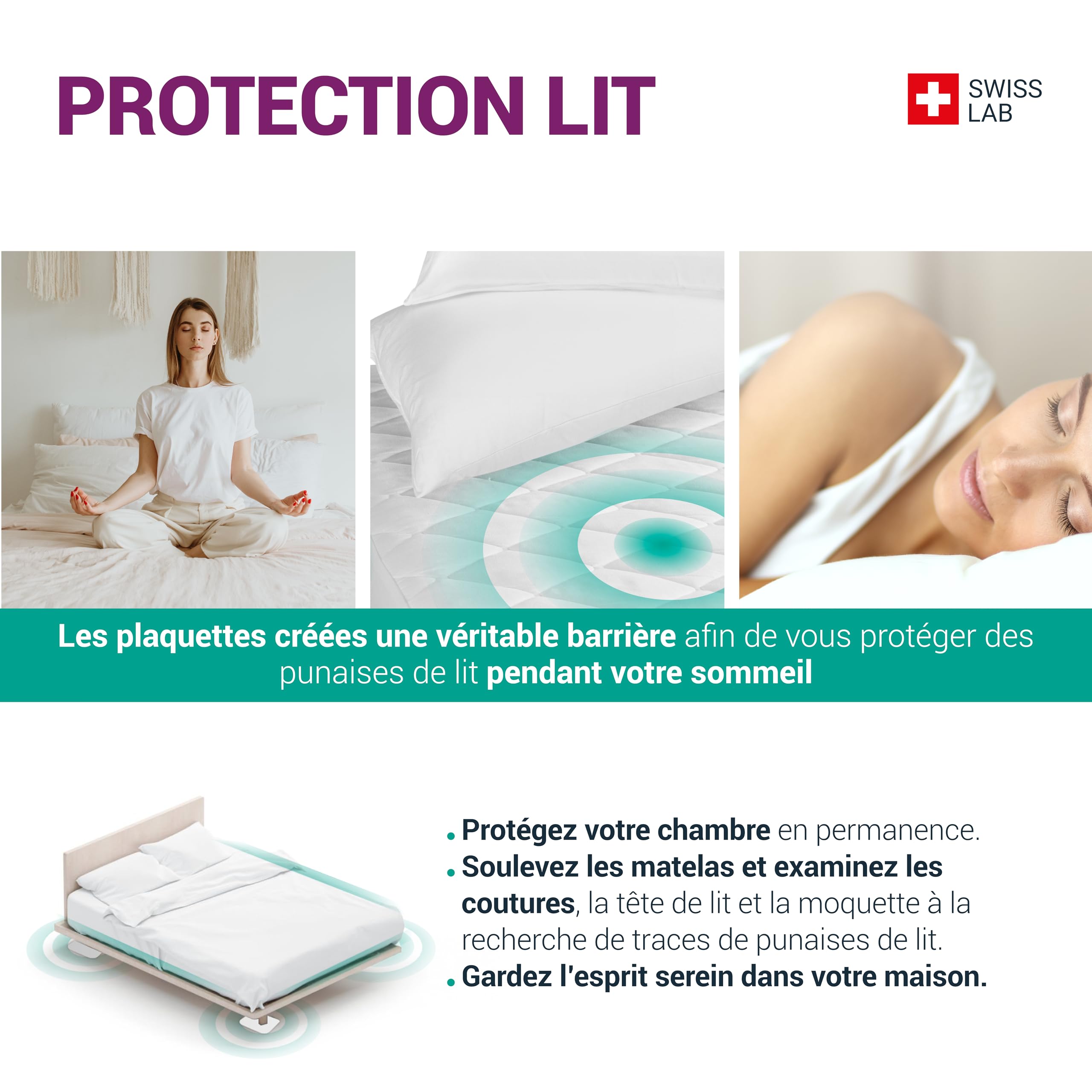 PLAQUETTES LIT Répulsives Punaises de Lit - Protège des punaises de lit pendant votre sommeil - x4