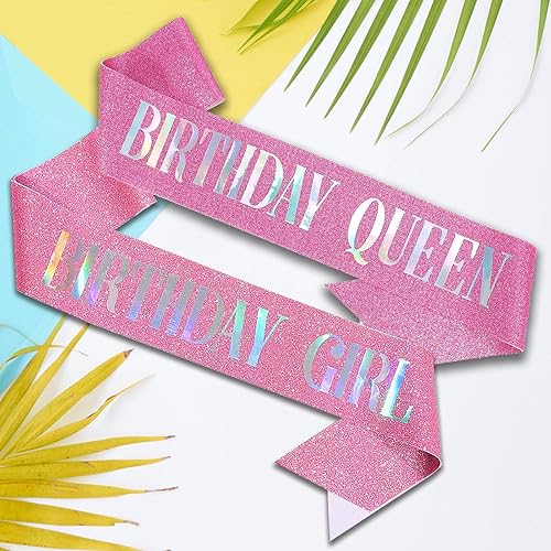 Miniatura 5 de MUMUNN Banda de cumpleaños Queen rosa, letras de papel de aluminio deslumbrante con purpurina para mujeres 21, 30, 40, 50, 60, regalos divertidos