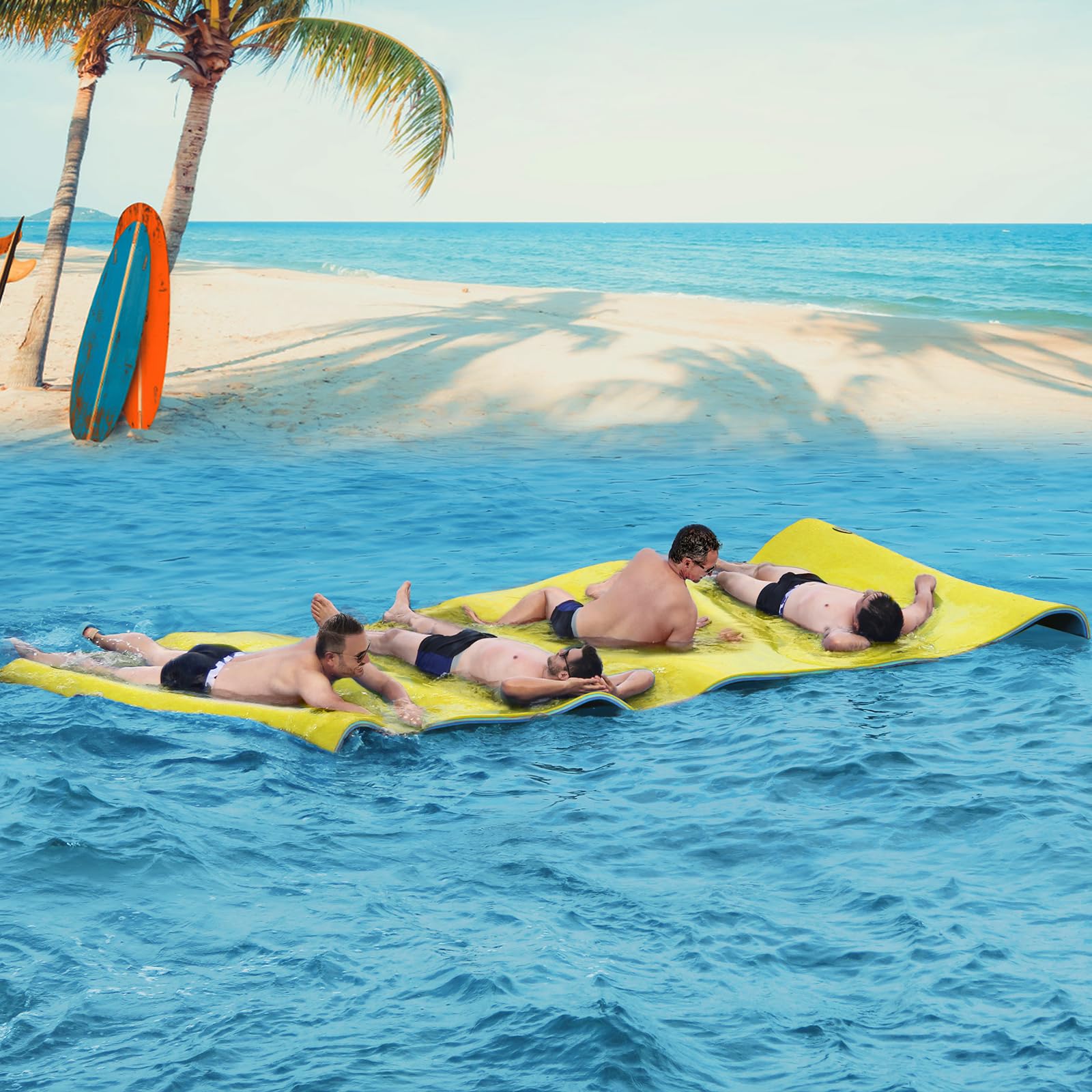 Lily Pad Floating Mat, 8'x4'/9'x5'/10'x5'/12'x5' Floating Mat for Lake, 3-Layer High Density Tear-Resistant XPE Foam with a 16.4' Elastic Bungee Tether Floating Water Mat, for Pool (10' x 5' x 1.3