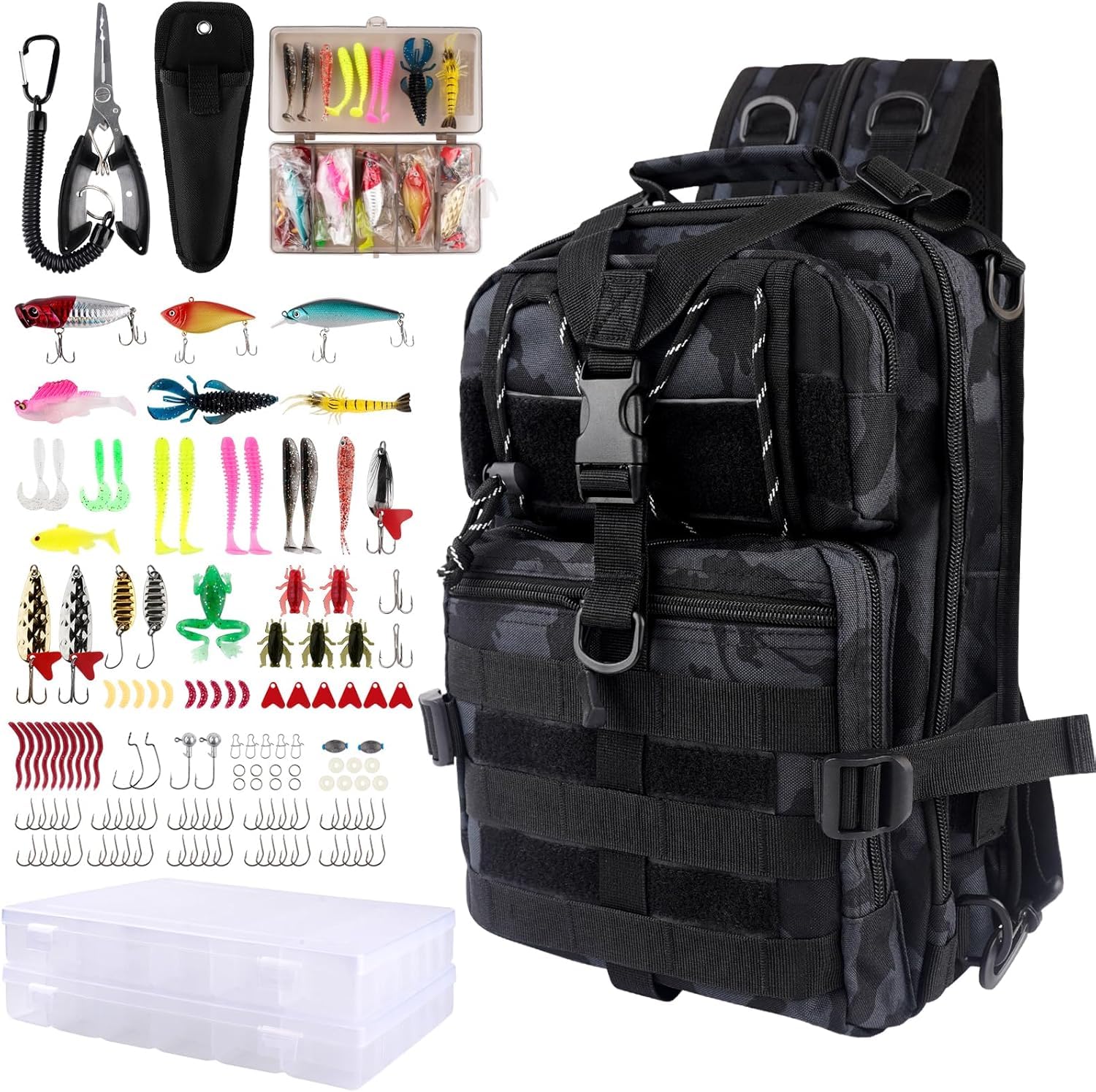 NewBEP 139 Pezzi Zaino Da Pesca Con Accessori Borsa Per Attrezzatura Kit Di Attrezzi Da Pesca Pinze Per Pesci Set Di Attrezzatura Da Pesca In Acqua Salata Nero