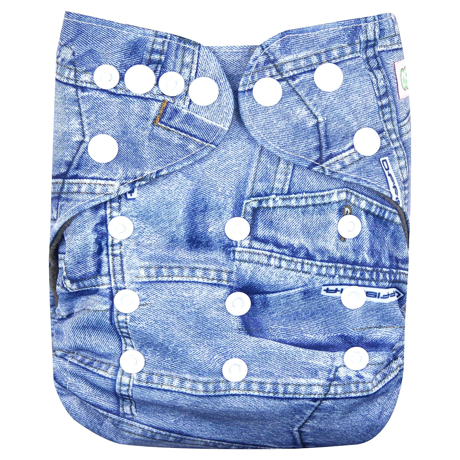 Reusable Cloth Diaper With Microfiber Insert Adjustable Waist & Height with snap Buttons, Absorbent Insert- Denim Print Cloth Nappies/Diaper Pants (Pack of 1)-image-40