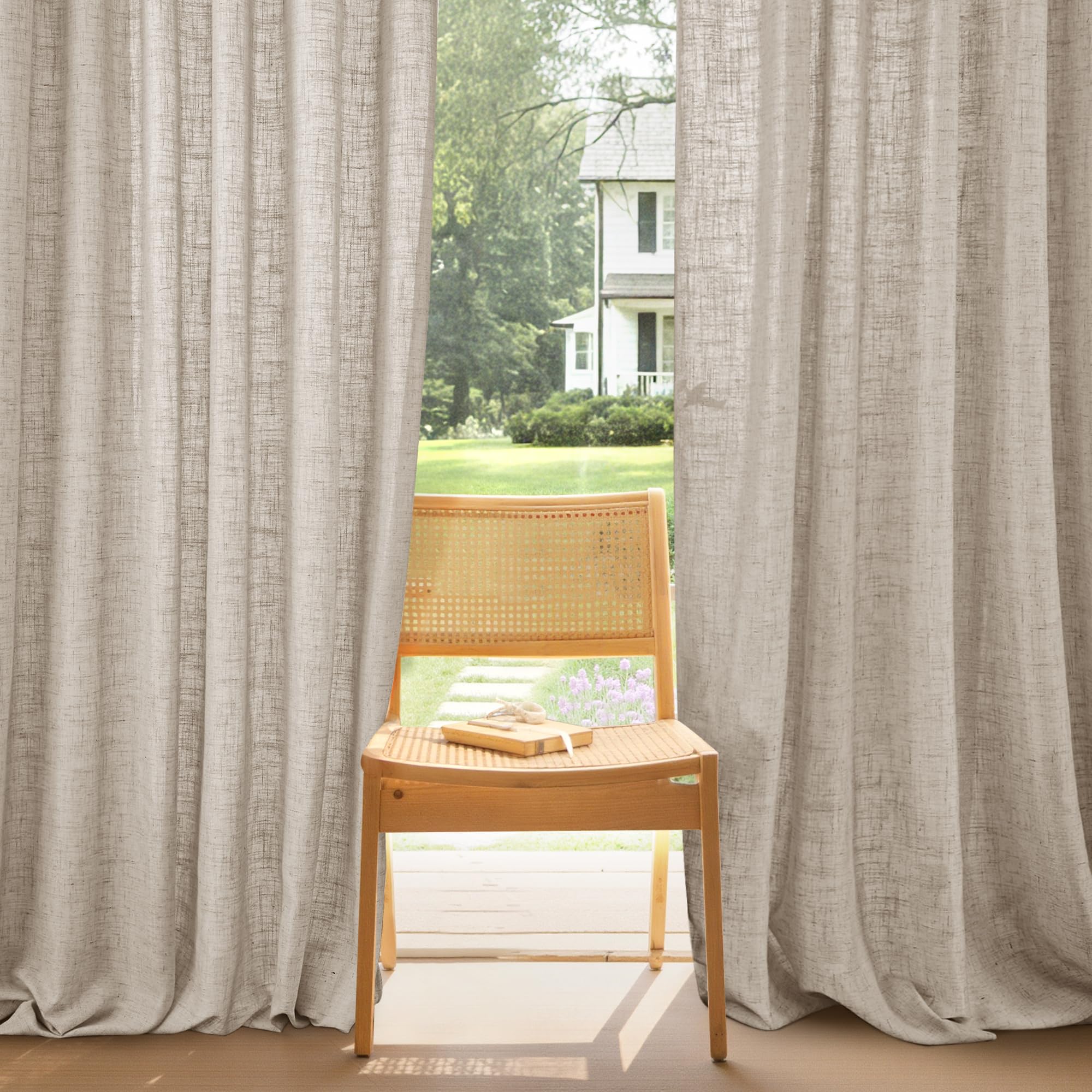 PONY DANCE 3 Meter Gordijnen met Linnenlook voor Woonkamer, Rustieke