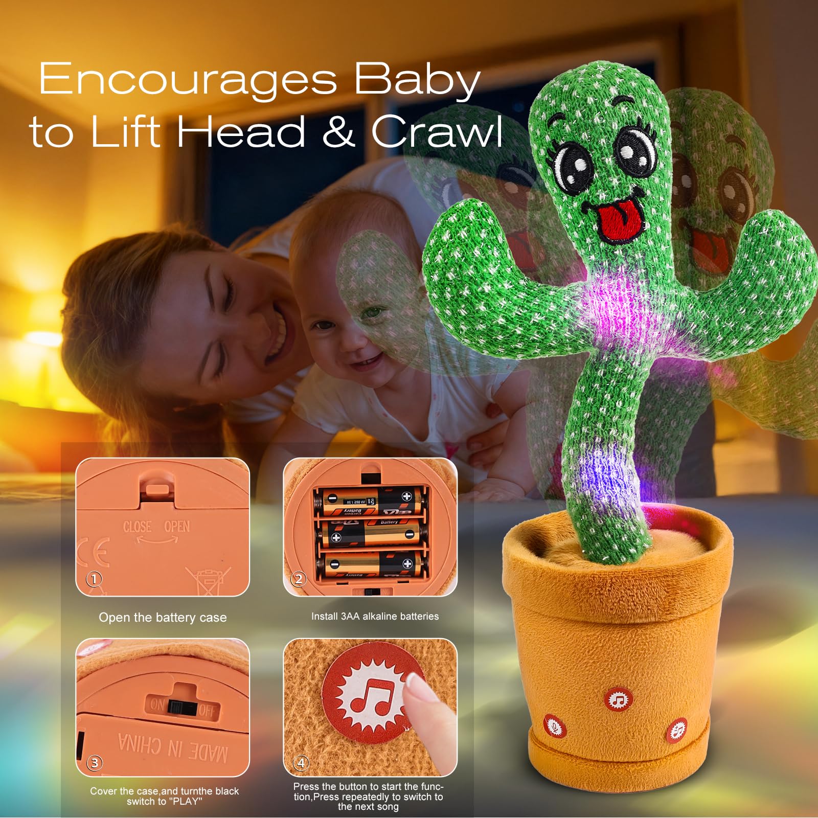Cactus parlante danzante per bambini, cactus cantante con 120 canzoni+danza+registrazione+LED, imitazione registrazione cactus giocattoli regalo per bambini 0-6 6-12 mesi (style7)