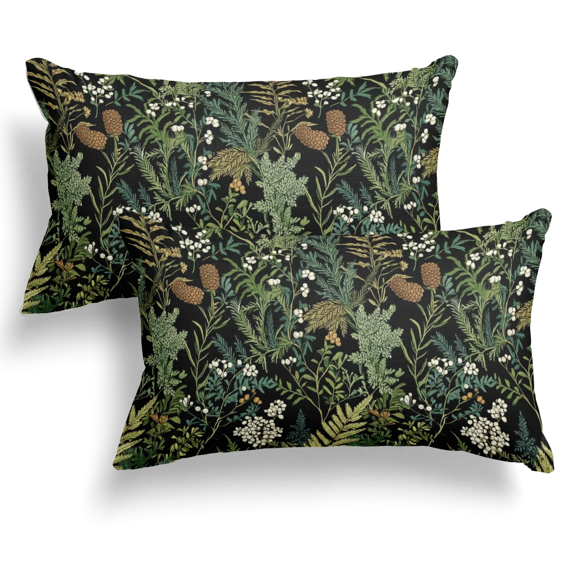 Amazon.com: Black Green Botanical lumbar Pillow Covers 12x20 Inch