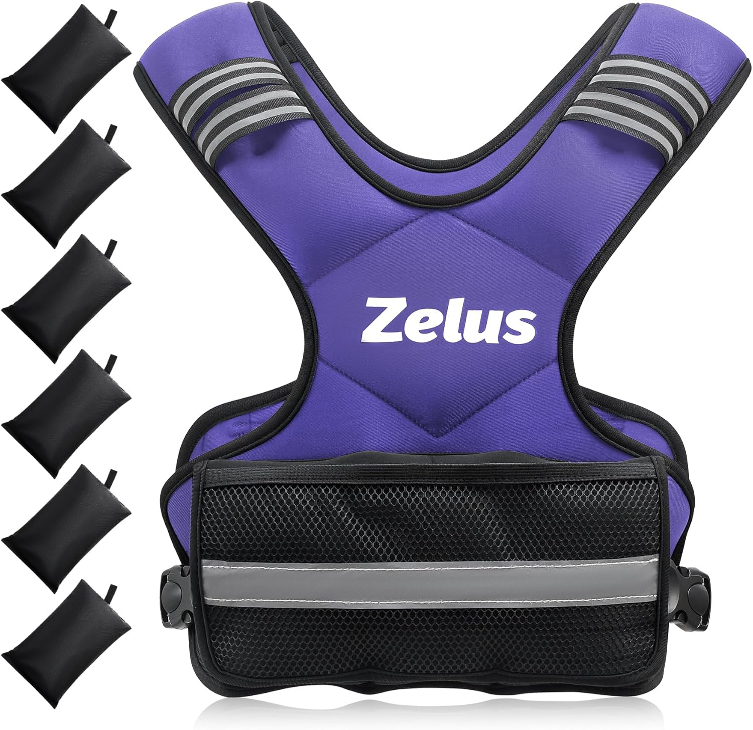ZELUS Weighted Vest for Men and Women | 4-10lb/11-20lb/20-32lb Vest with 6 Ironsand Weights for Home Workouts | Adjustable Body Weight Vest Exercise Set for Cardio and Strength Training 11-20 lb. Violet